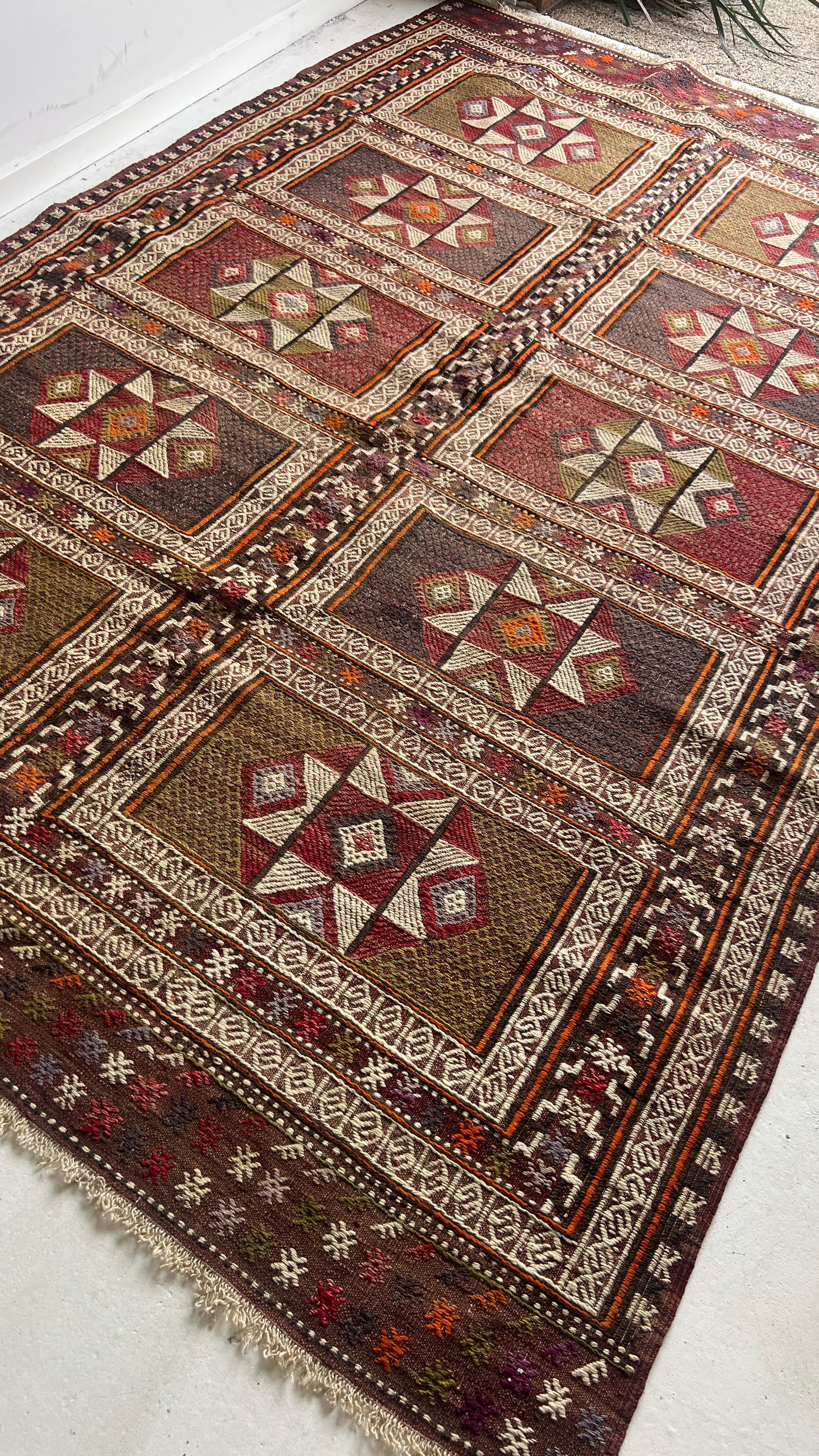 Balikesir Cicim Kilim – 167x254 cm – Handwoven Wool – Vintage Tribal Turkish Rug