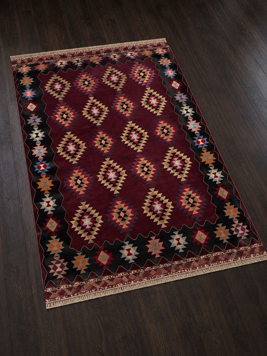 Handwoven Balıkesir Kilim Rug – 198 × 268 cm – Vintage Turkish Wool Rug – Tribal Geometric Flatweave