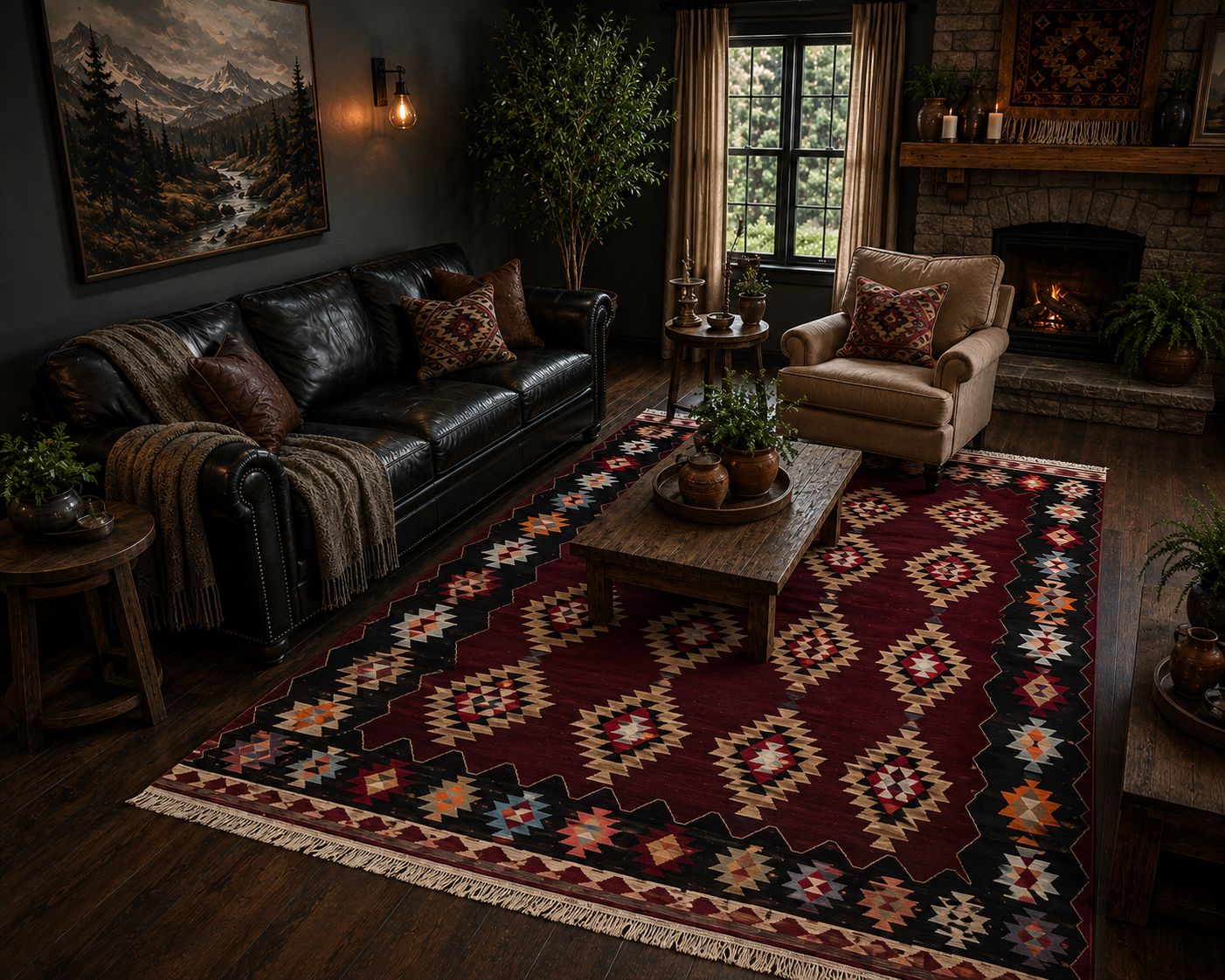 Handwoven Balıkesir Kilim Rug – 198 × 268 cm – Vintage Turkish Wool Rug – Tribal Geometric Flatweave