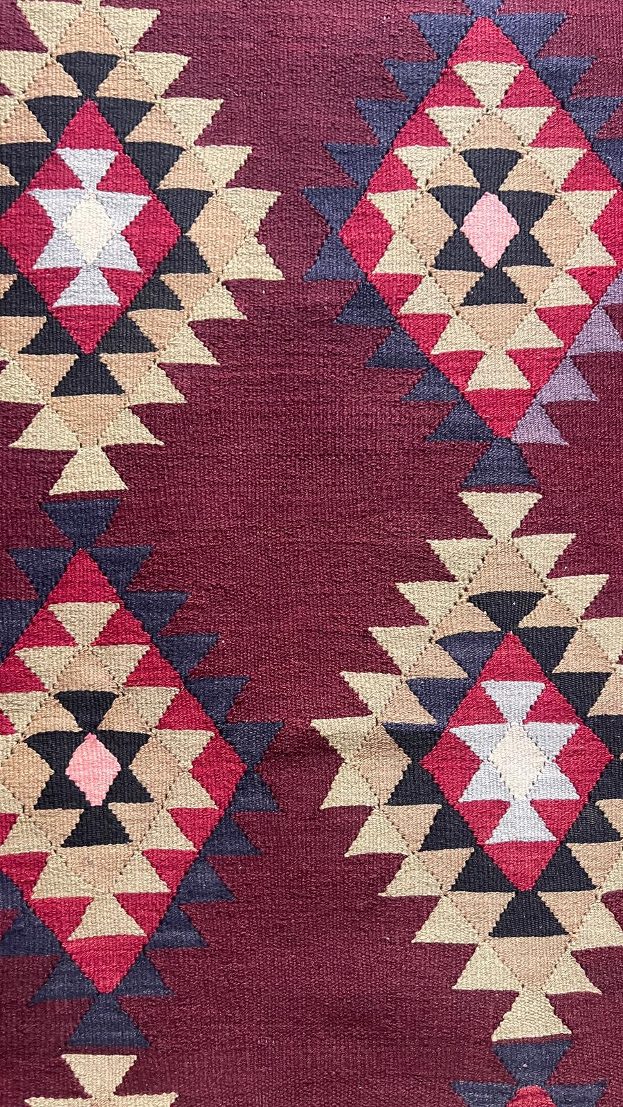 Handwoven Balıkesir Kilim Rug – 198 × 268 cm – Vintage Turkish Wool Rug – Tribal Geometric Flatweave