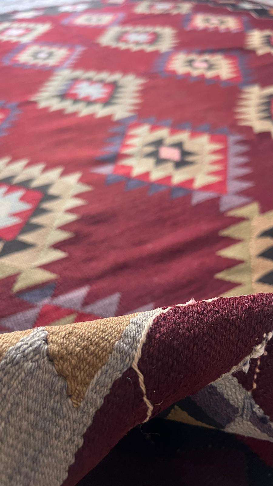 Handwoven Balıkesir Kilim Rug – 198 × 268 cm – Vintage Turkish Wool Rug – Tribal Geometric Flatweave