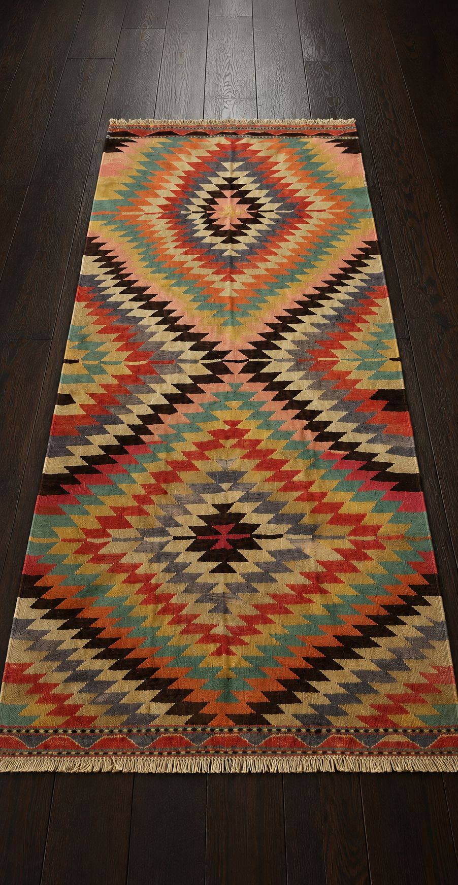 Vintage Muğla Bencik Kilim – 129 × 250 cm – Handmade Wool Turkish Kilim