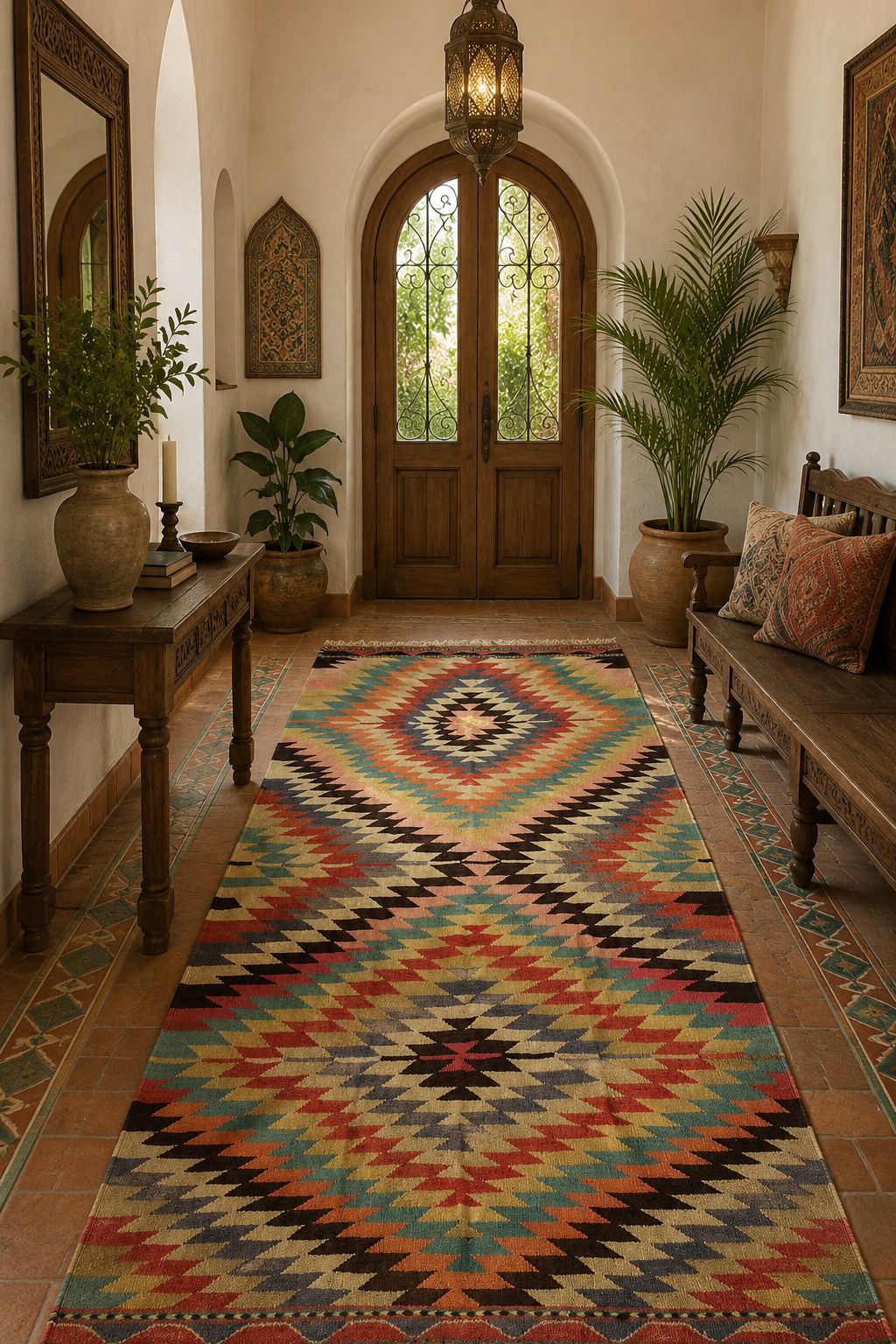 Vintage Muğla Bencik Kilim – 129 × 250 cm – Handmade Wool Turkish Kilim