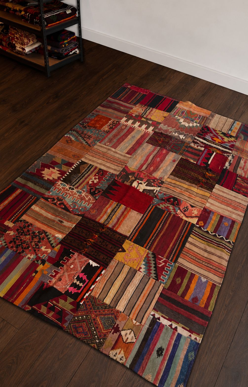 Turkish Patchwork Kilim Rug – 186 × 290 cm – Handmade Vintage Kilim Patchwork
