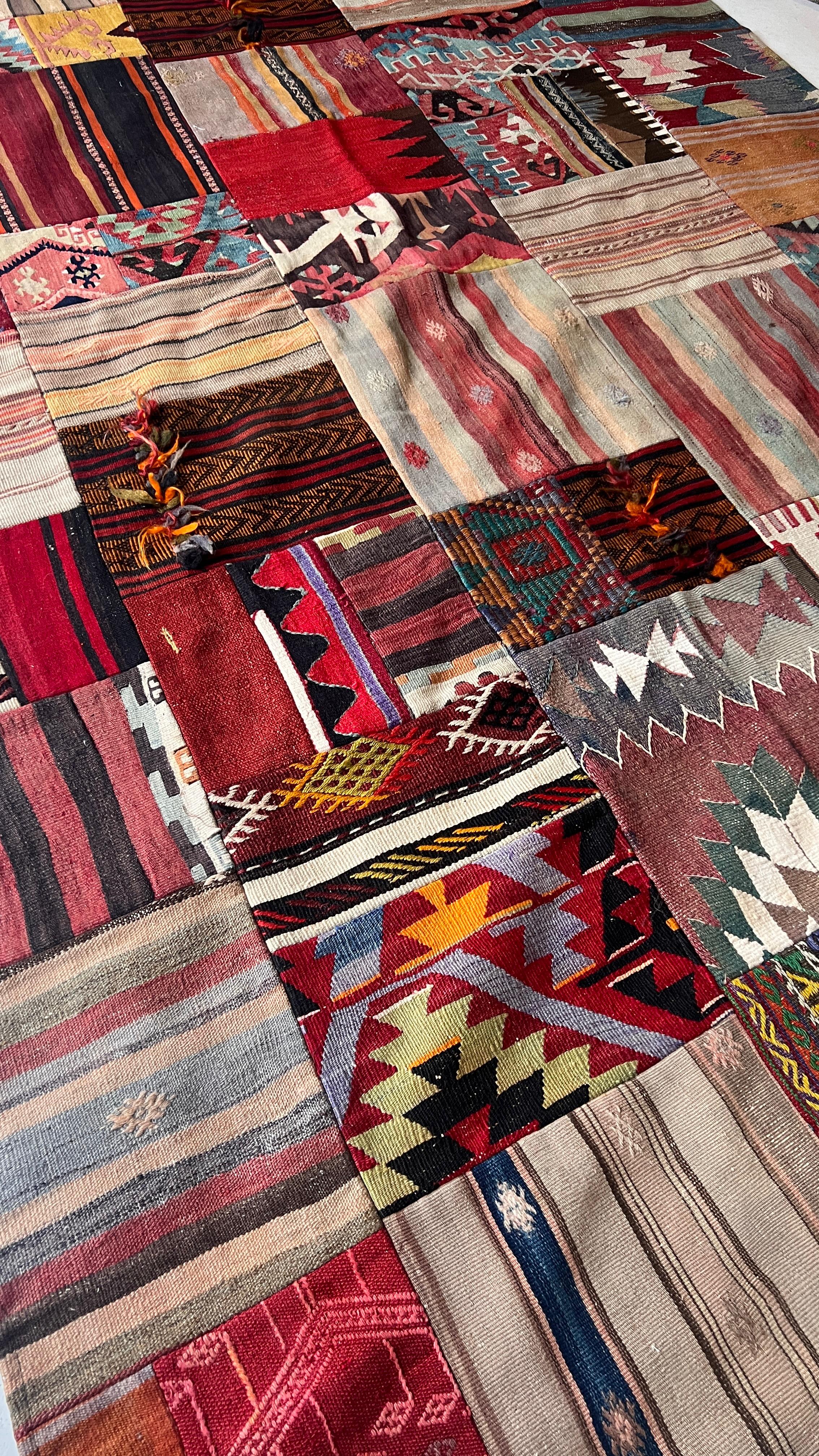 Turkish Patchwork Kilim Rug – 186 × 290 cm – Handmade Vintage Kilim Patchwork