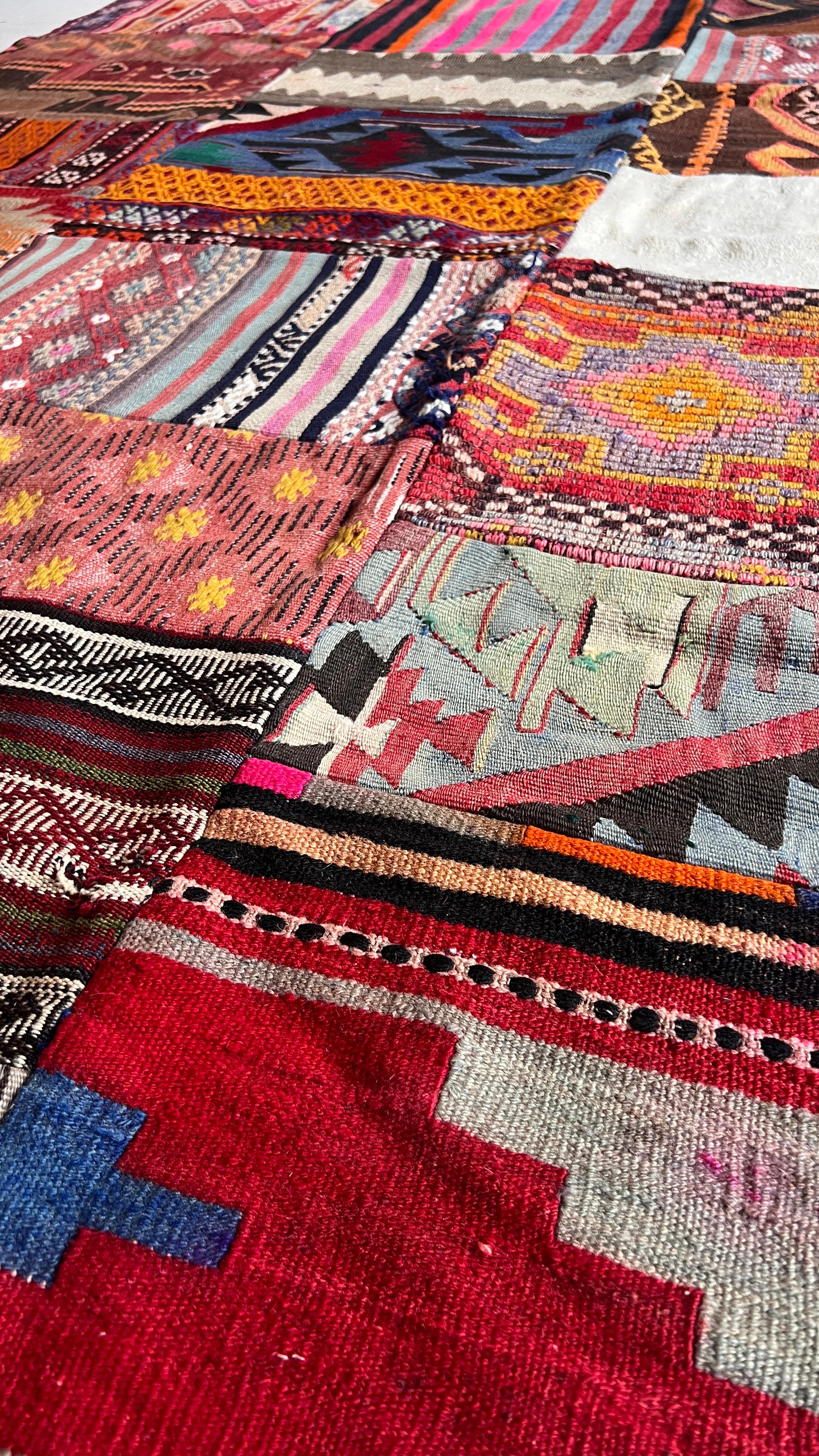 Turkish Patchwork Kilim Rug – 194 × 247 cm – Handmade Vintage Wool Kilim