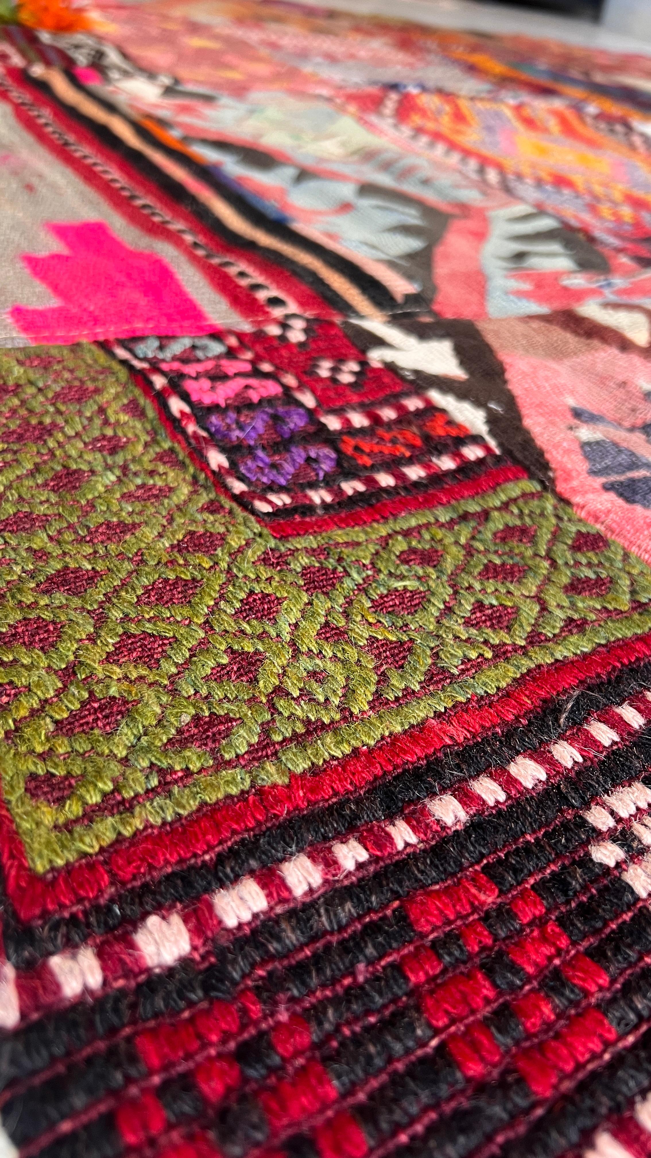Turkish Patchwork Kilim Rug – 194 × 247 cm – Handmade Vintage Wool Kilim