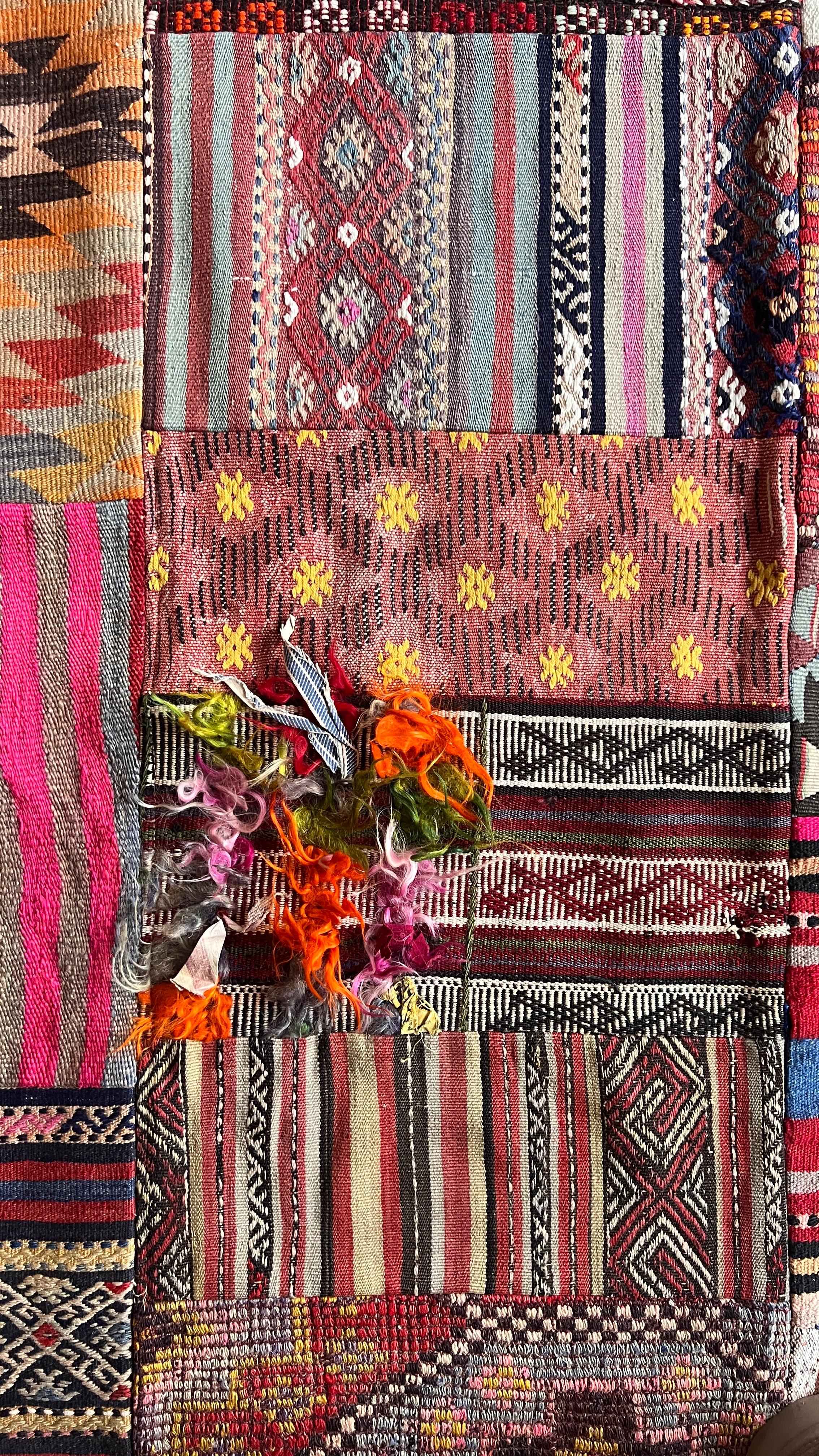Turkish Patchwork Kilim Rug – 194 × 247 cm – Handmade Vintage Wool Kilim