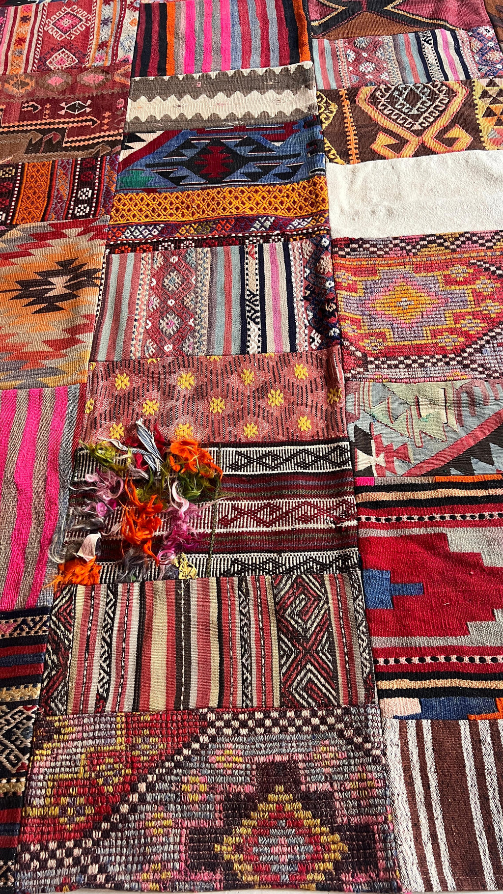 Turkish Patchwork Kilim Rug – 194 × 247 cm – Handmade Vintage Wool Kilim