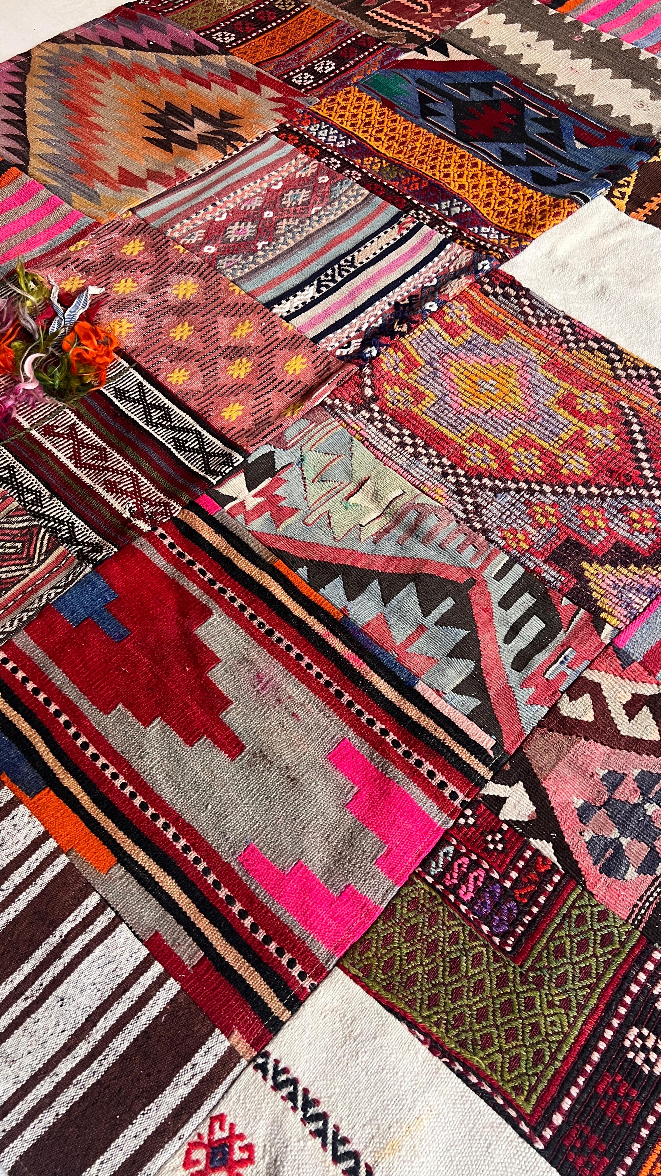 Turkish Patchwork Kilim Rug – 194 × 247 cm – Handmade Vintage Wool Kilim