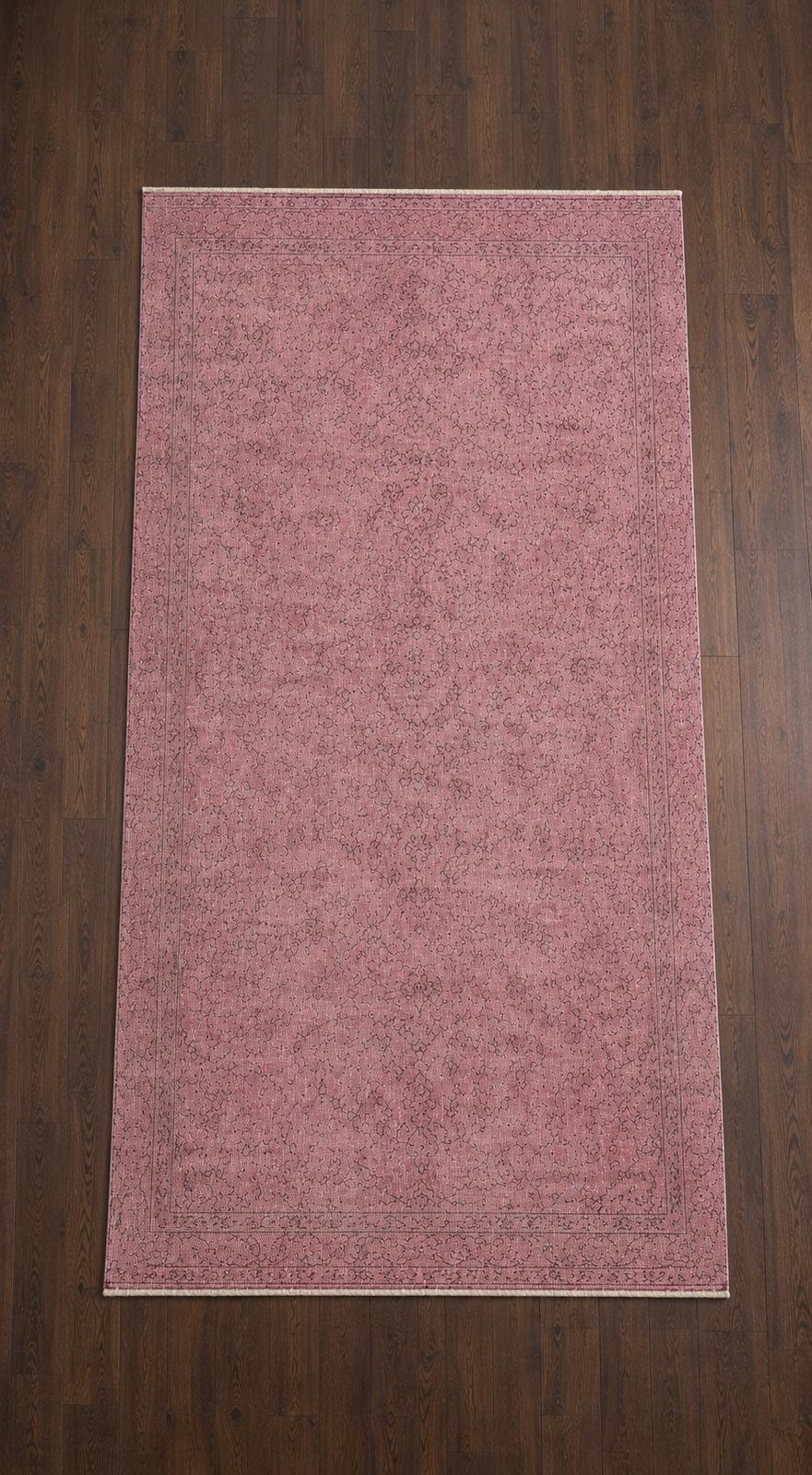 Vintage Turkish Pink Rug – 153 × 278 cm – Handmade Wool & Cotton Carpet