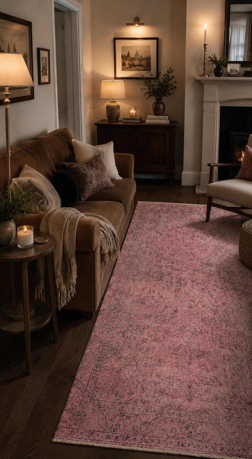 Vintage Turkish Pink Rug – 153 × 278 cm – Handmade Wool & Cotton Carpet