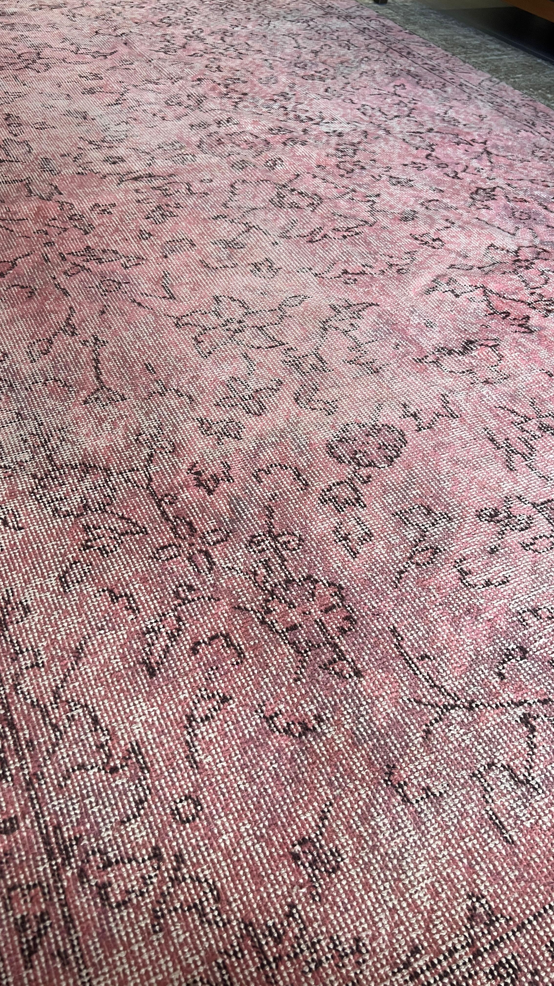 Vintage Turkish Pink Rug – 153 × 278 cm – Handmade Wool & Cotton Carpet