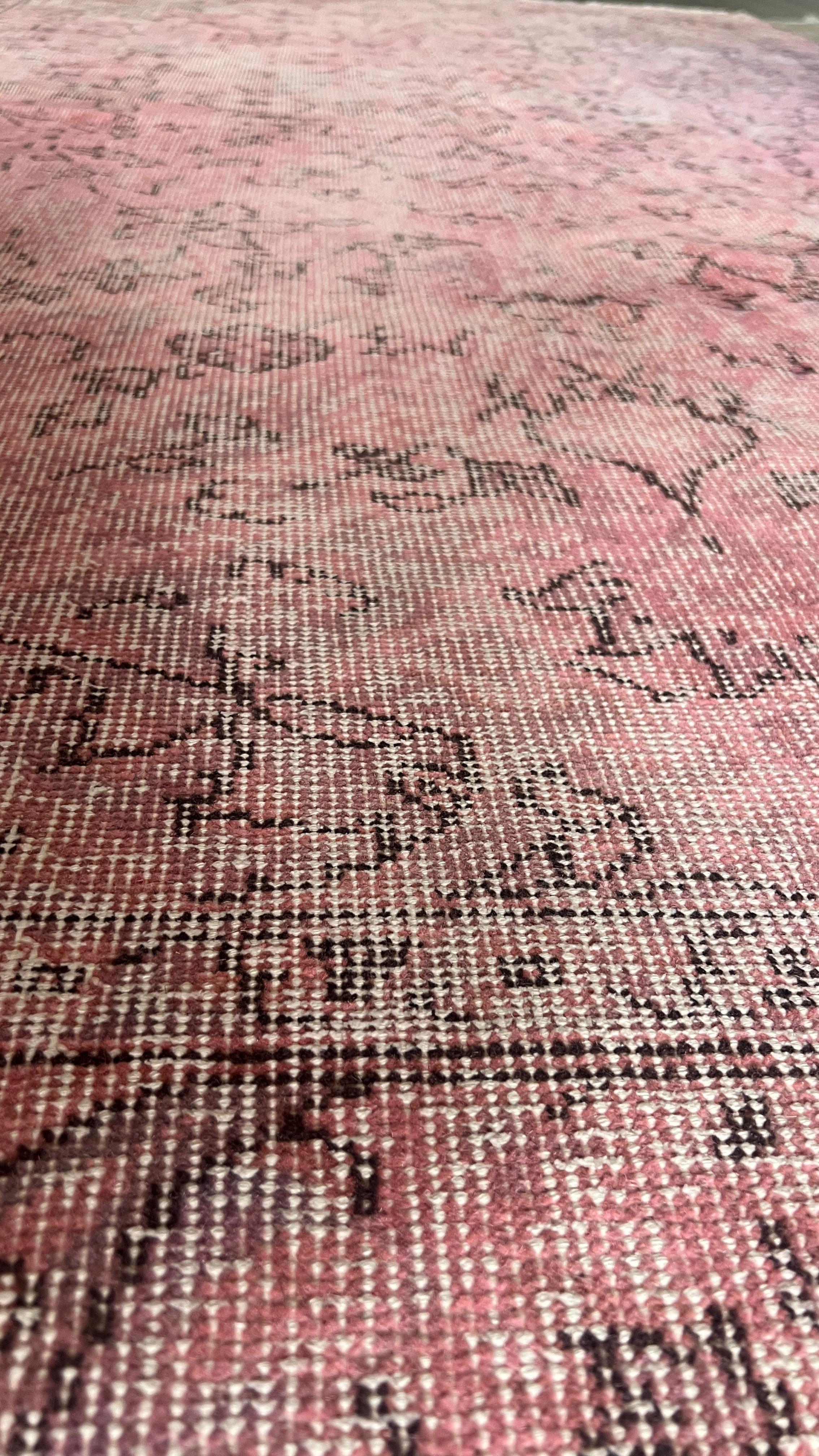 Vintage Turkish Pink Rug – 153 × 278 cm – Handmade Wool & Cotton Carpet