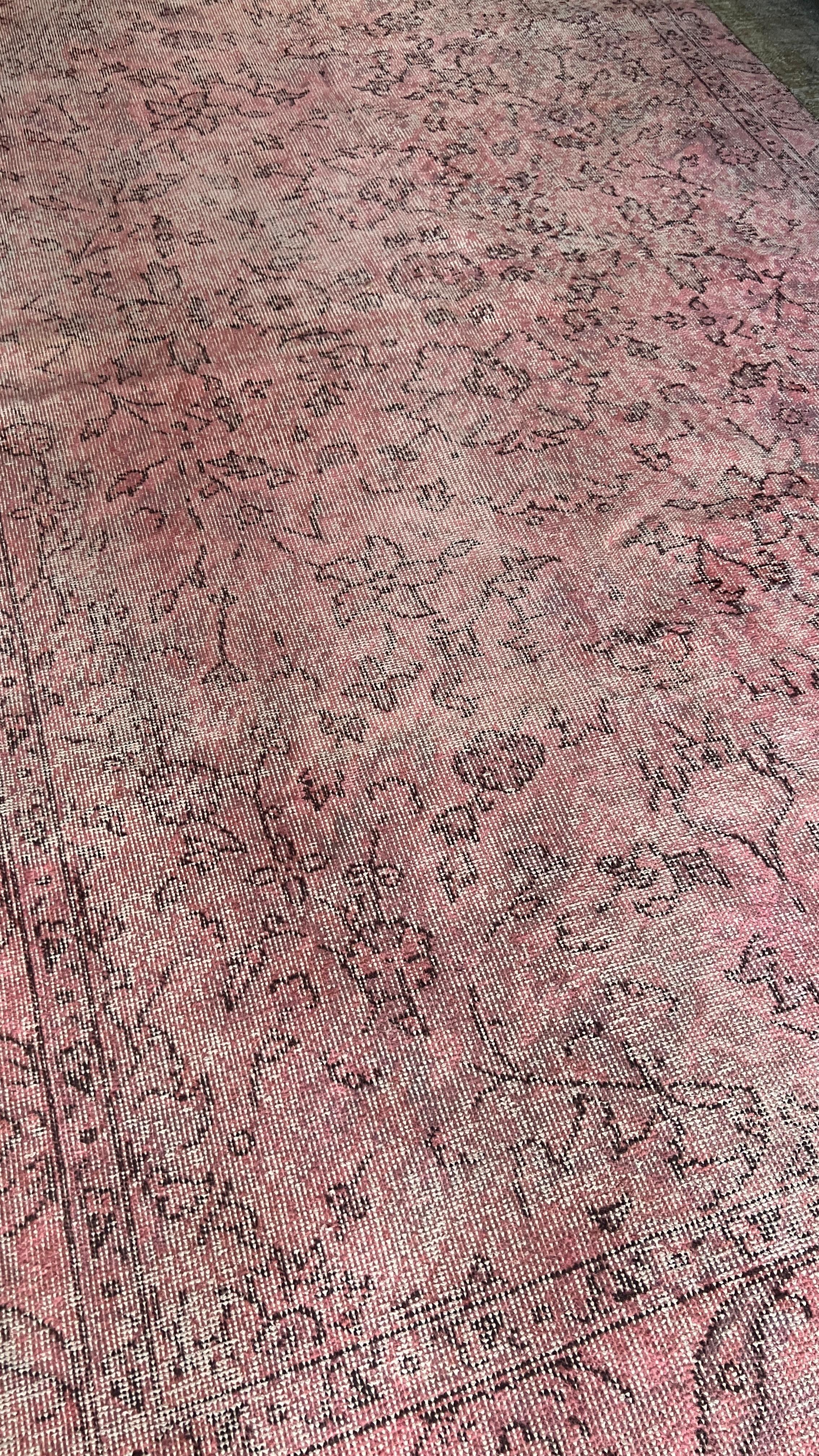 Vintage Turkish Pink Rug – 153 × 278 cm – Handmade Wool & Cotton Carpet