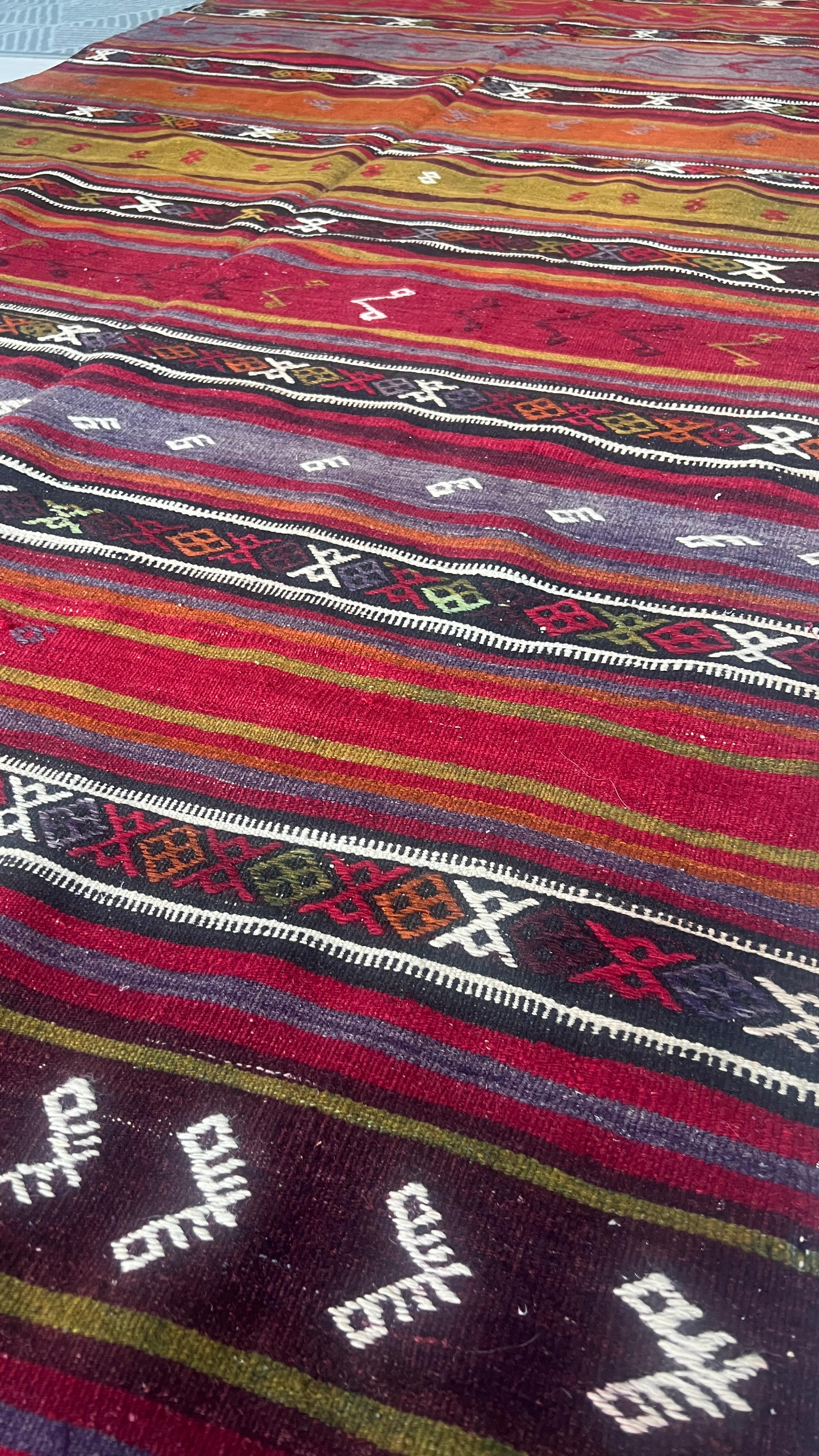 Large Handmade Turkish Kilim – 146 × 405 cm – Vintage Anatolian Wool Runner