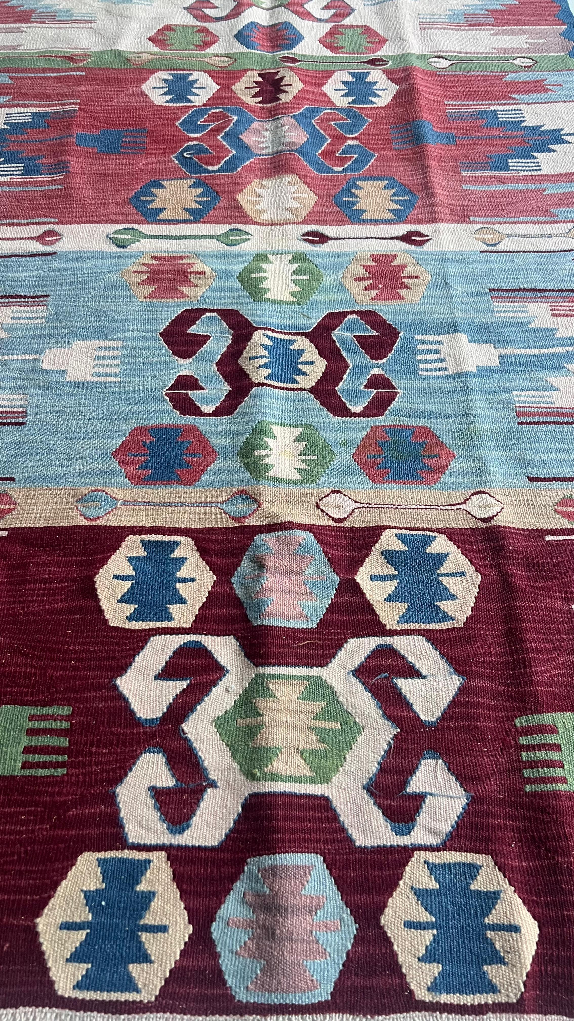 Handmade Turkish Denizli Kilim – 107 × 168 cm – Vintage Tribal Wool Rug