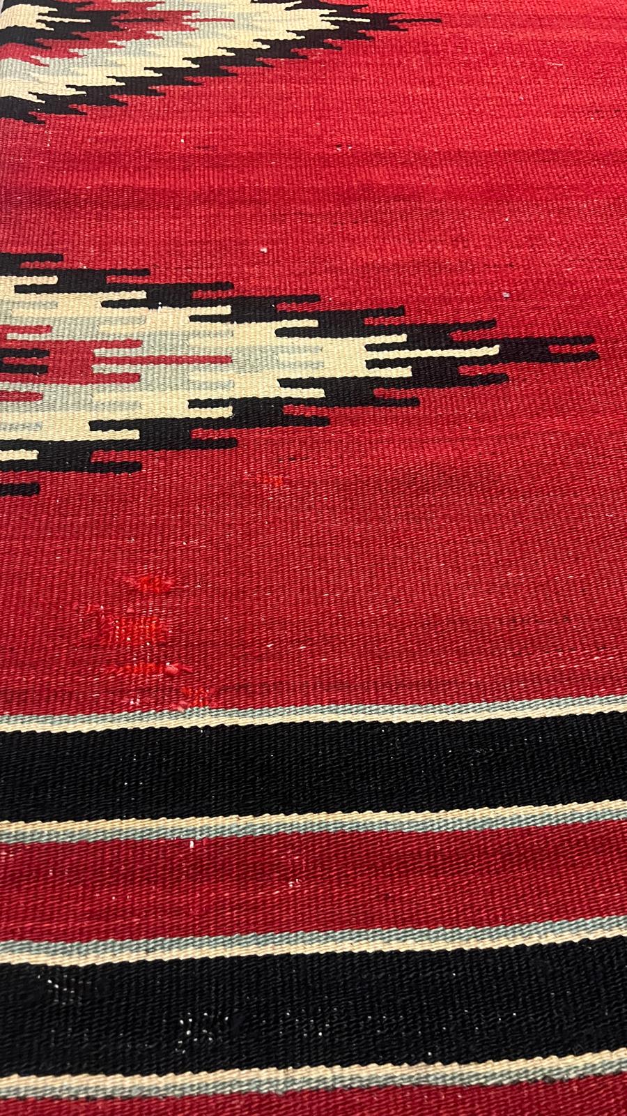 Handmade Turkish Kilim Runner – 74 × 244 cm – Vintage Red Wool Hallway Rug