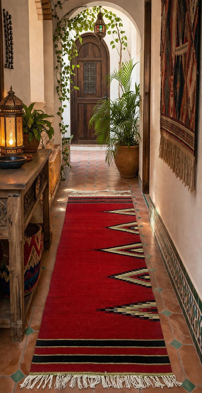 Handmade Turkish Kilim Runner – 74 × 244 cm – Vintage Red Wool Hallway Rug