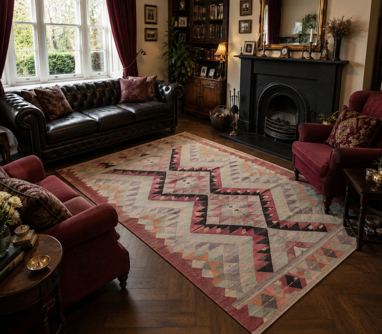 Vintage Turkish Uşak Kilim – 165 × 228 cm – Handmade Wool Tribal Rug