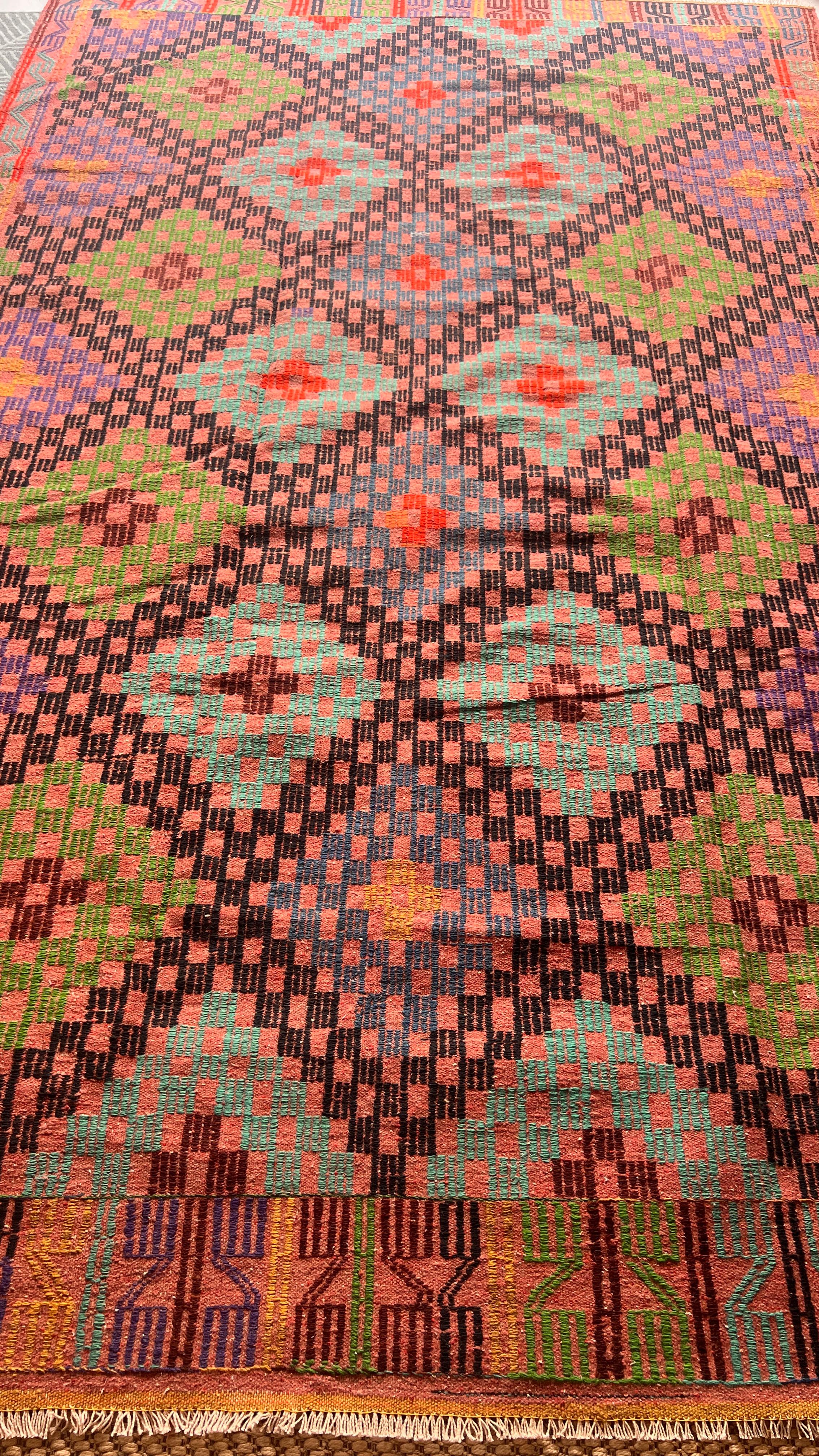 50-Year-Old Handmade Adana Cicim Kilim – 187 × 305 cm – Vintage Turkish Wool Rug