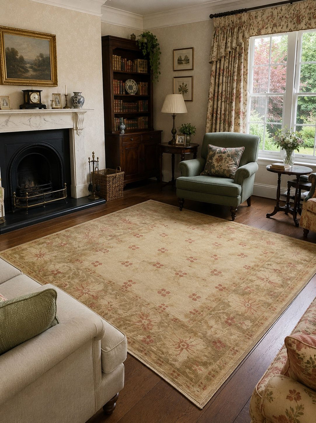 Ottoman Oushak Rug – 171 × 230 cm – Handmade Turkish Wool Rug – Soft Neutral Vintage Design
