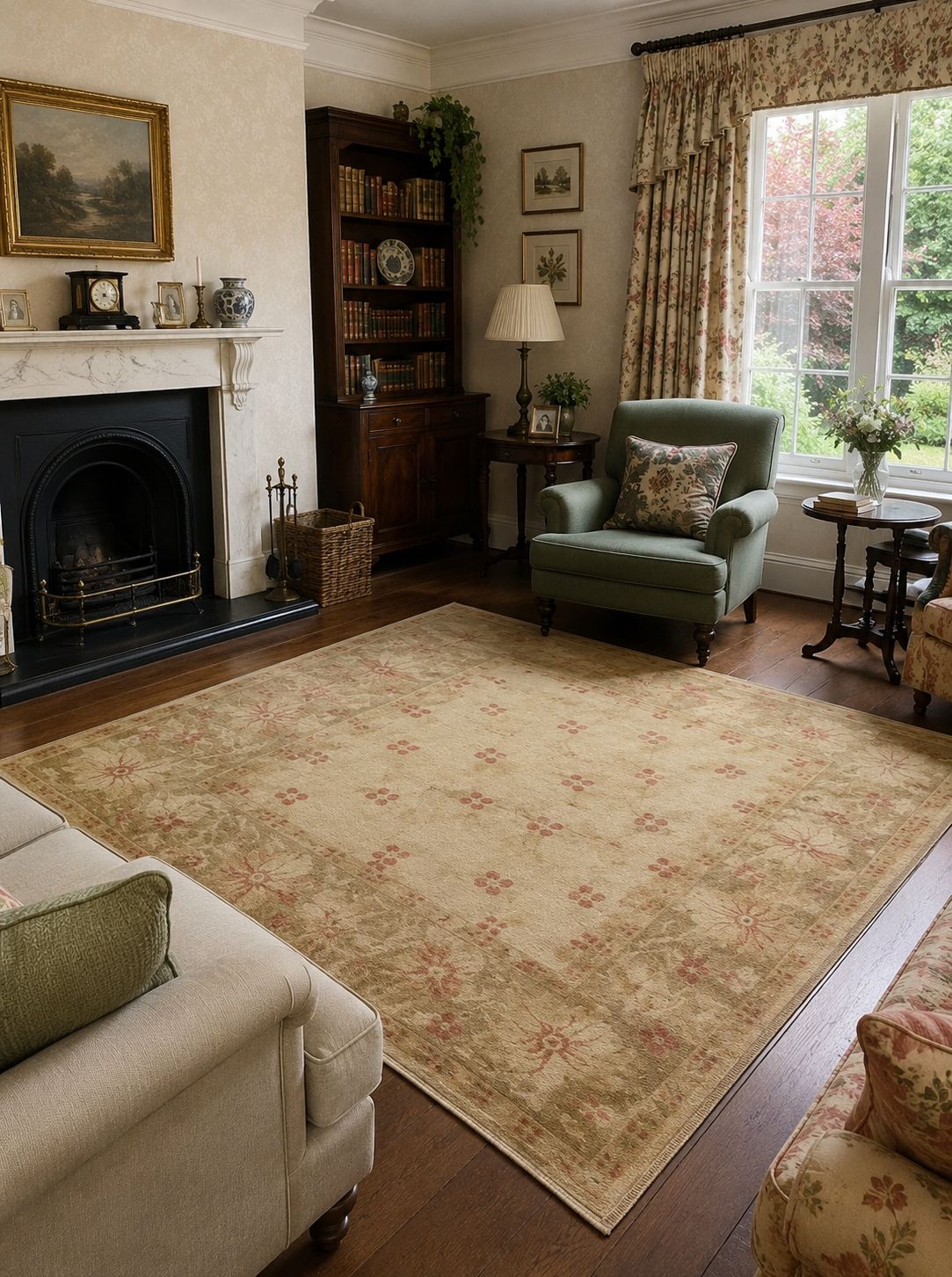 Ottoman Oushak Rug – 171 × 230 cm – Handmade Turkish Wool Rug – Soft Neutral Vintage Design