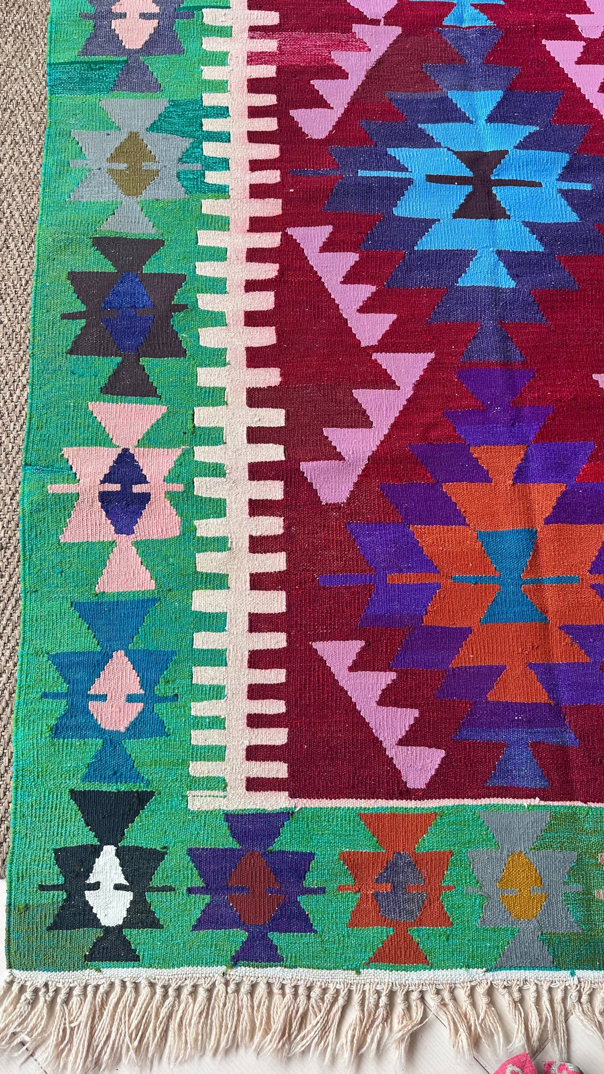 Vintage Oushak Kilim – Green · 124 × 265 cm
