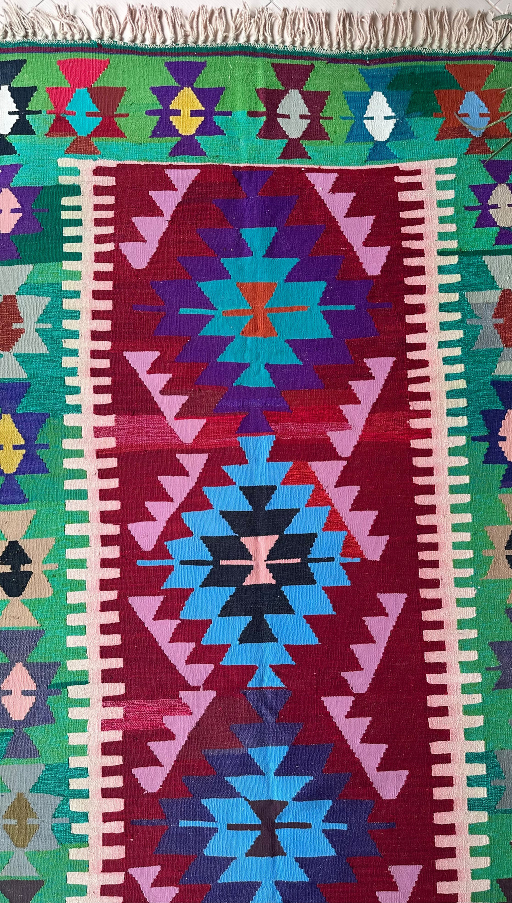 Vintage Oushak Kilim – Green · 124 × 265 cm
