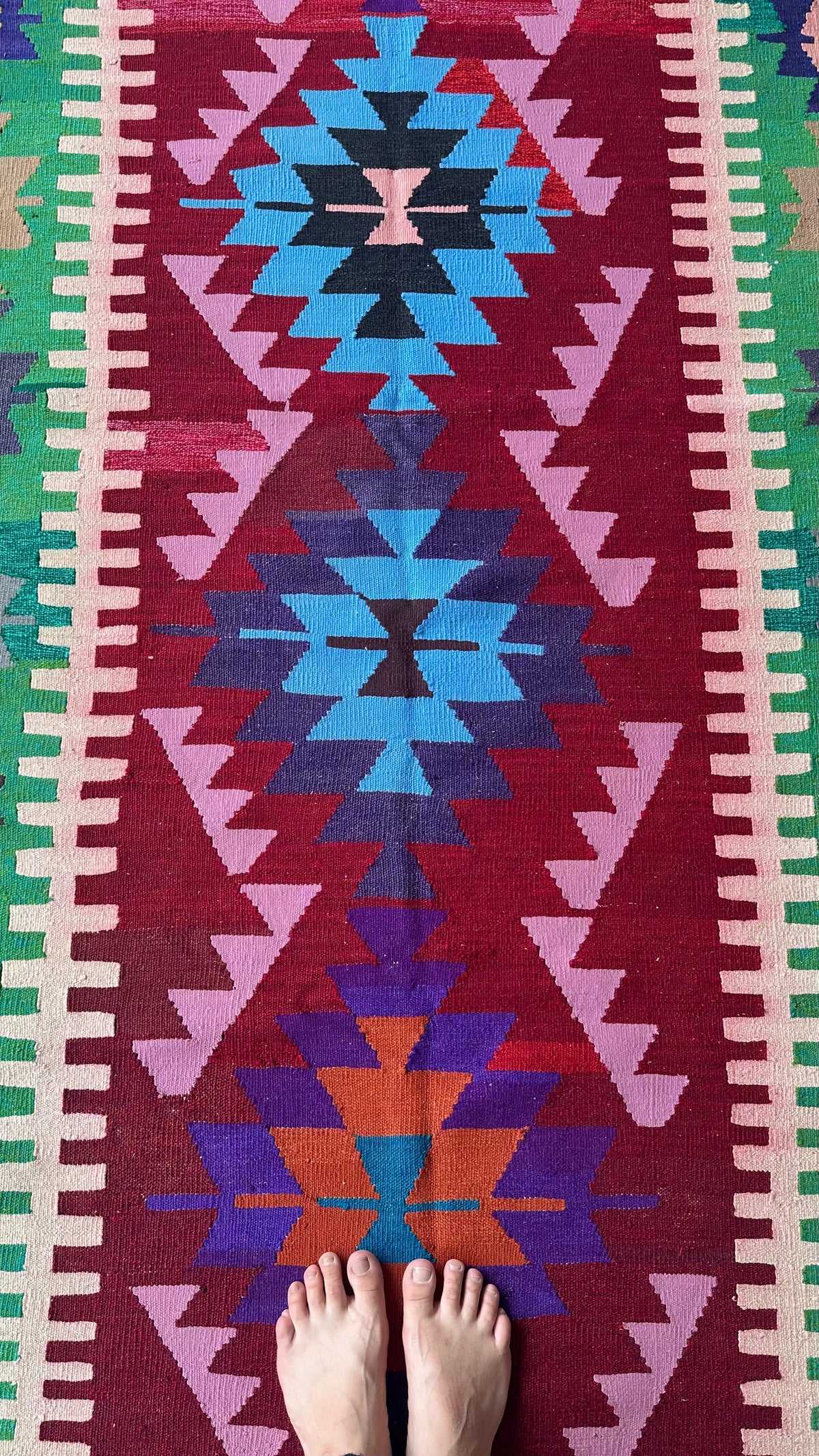 Vintage Oushak Kilim – Green · 124 × 265 cm