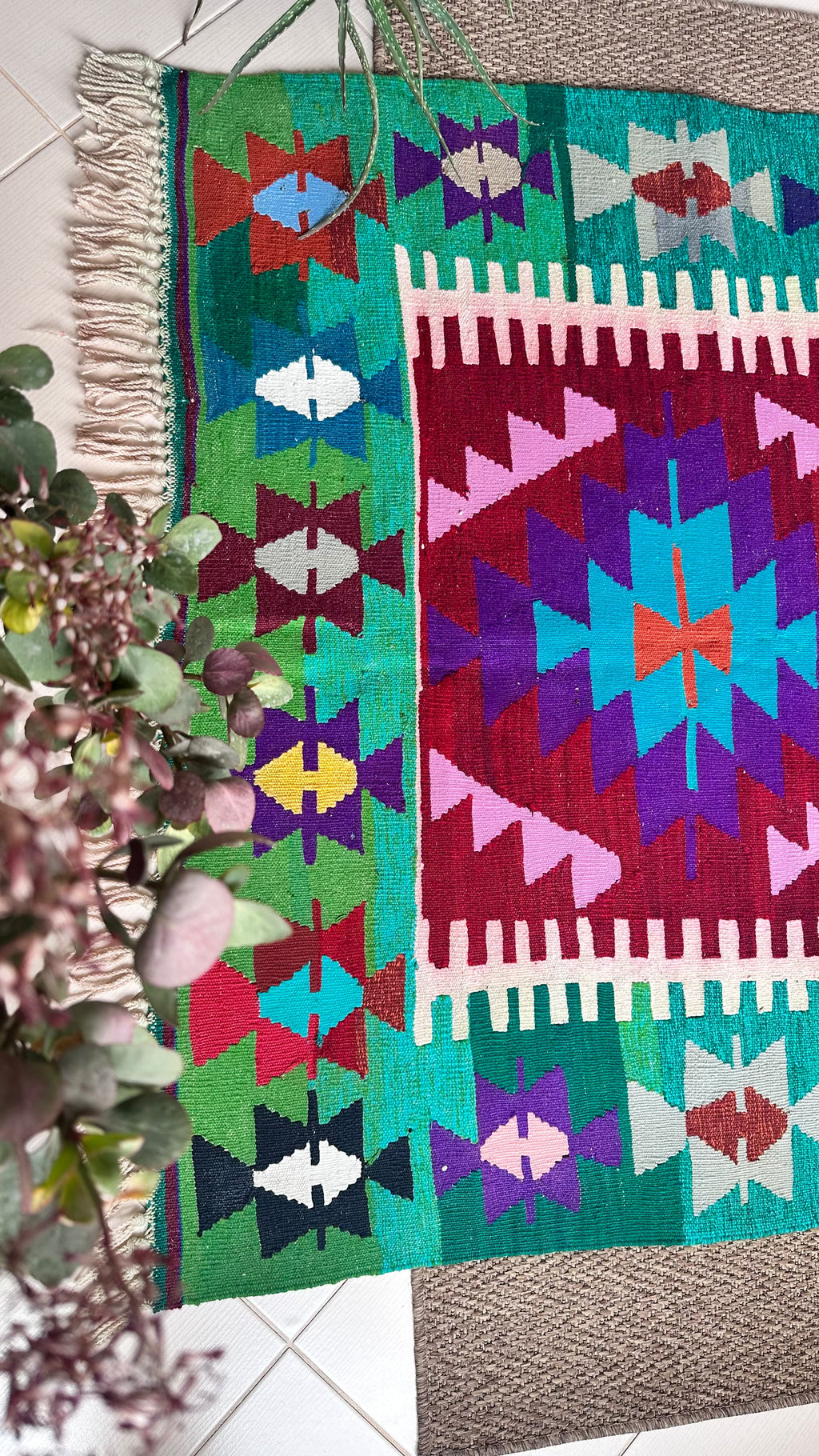Vintage Oushak Kilim – Green · 124 × 265 cm