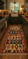 Handwoven Anatolian Kilim Runner – 116x243 cm – Wool Tribal Rug – Vintage Geometric Design