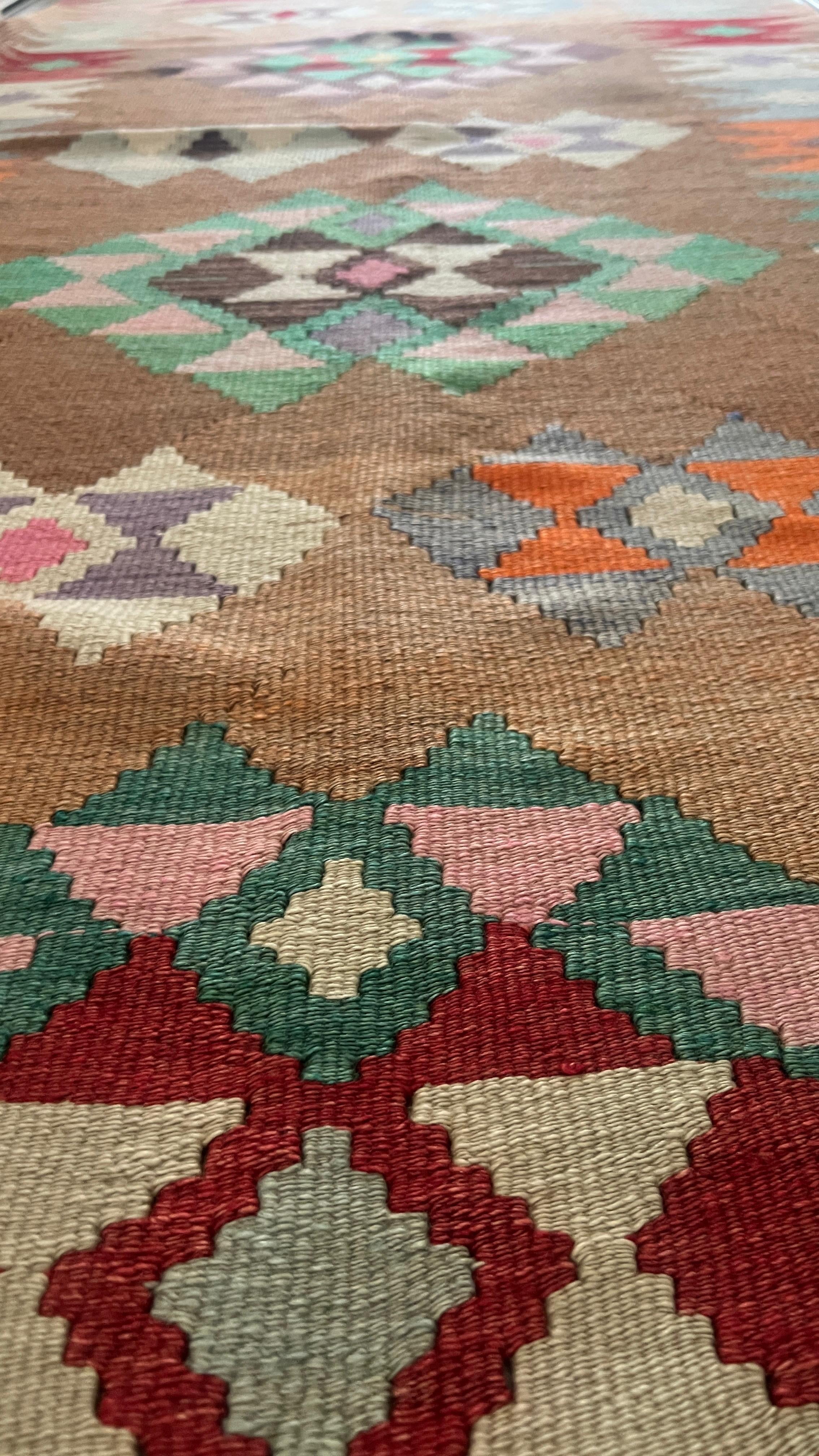 Handwoven Anatolian Kilim Runner – 97x280 cm – Wool Tribal Rug – Vintage Geometric Design