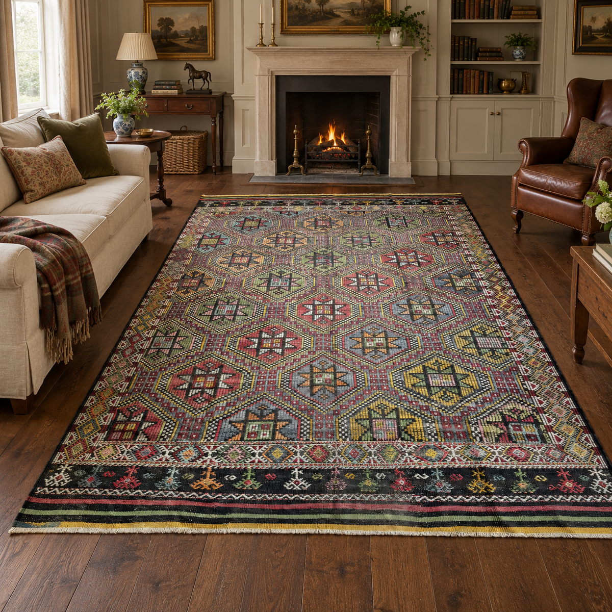 Vintage Balıkesir Cicim Kilim, Multicolour, 207 × 326 cm – detail view 1