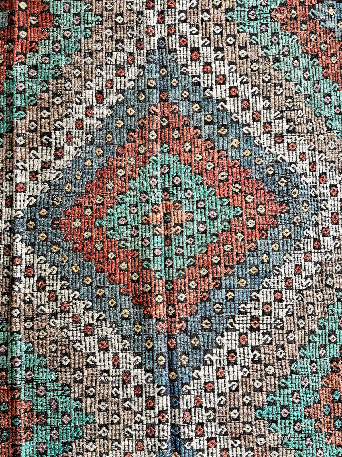 Vintage Manisa Cicim Kilim, Turquoise & Rust, 200 × 344 cm – detail view 4