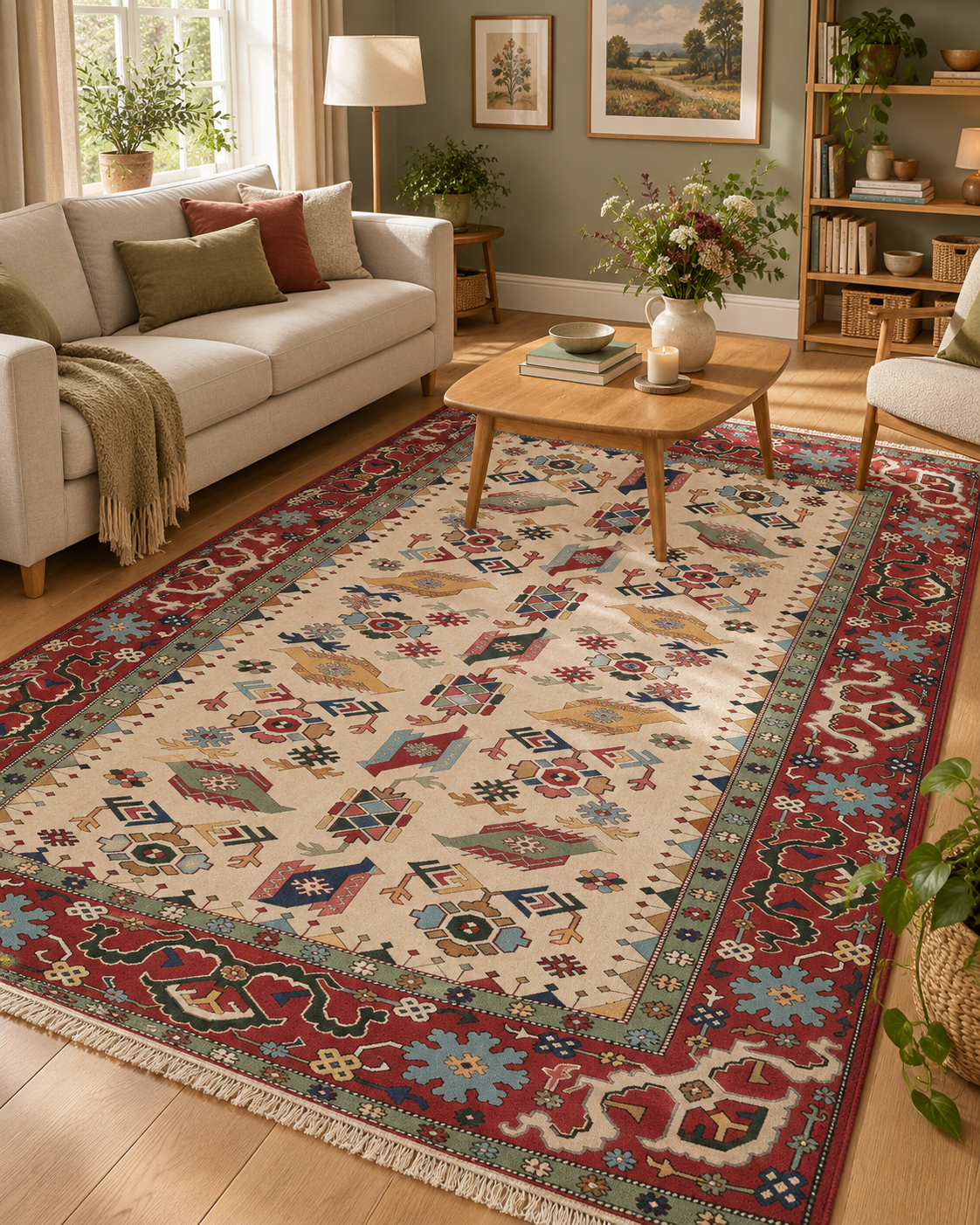 Antique Turkish Yörük Rug – Beige · 206 × 274 cm