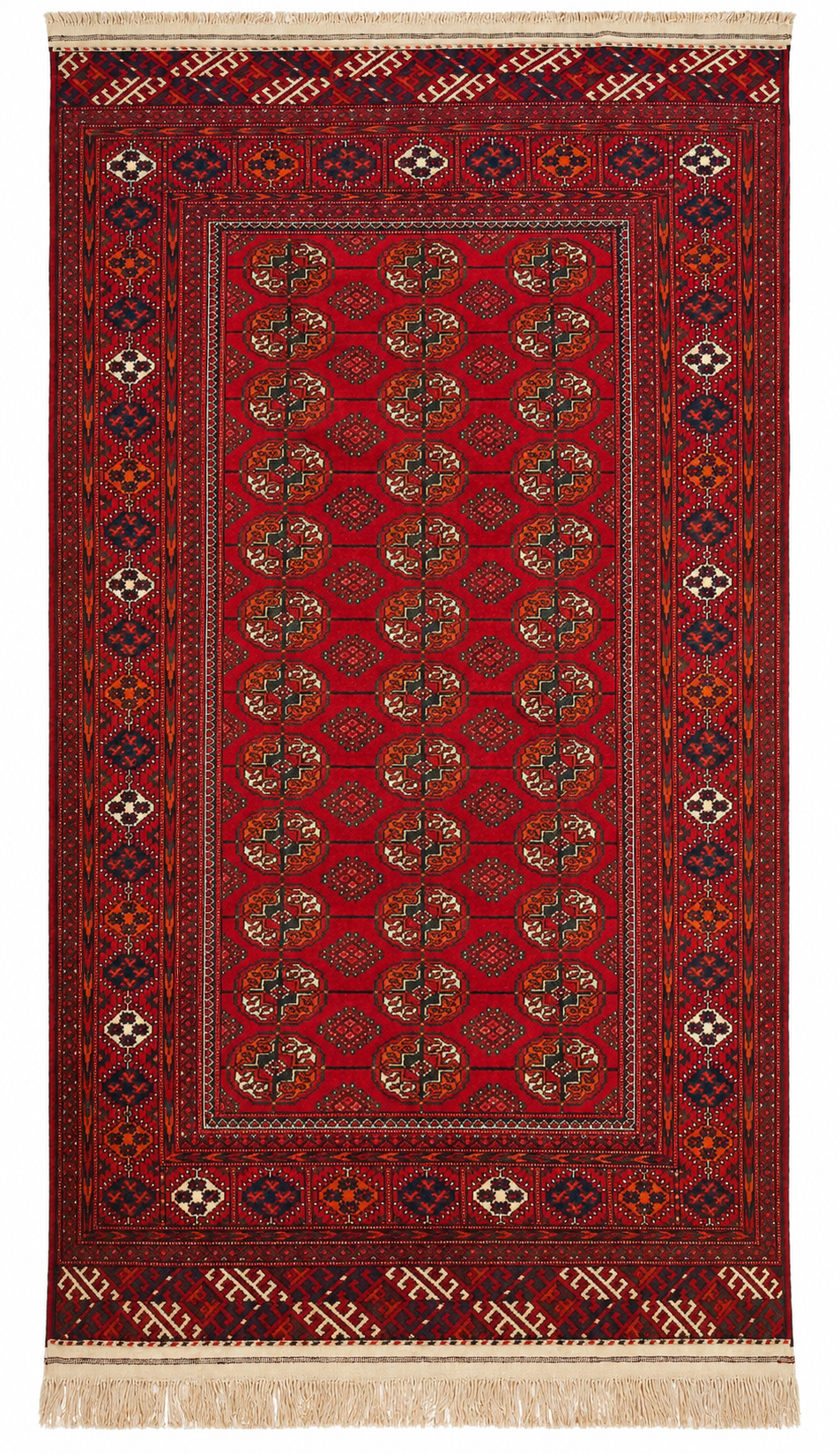 Turkmen Bukhara Rug – Red · 127 × 220 cm