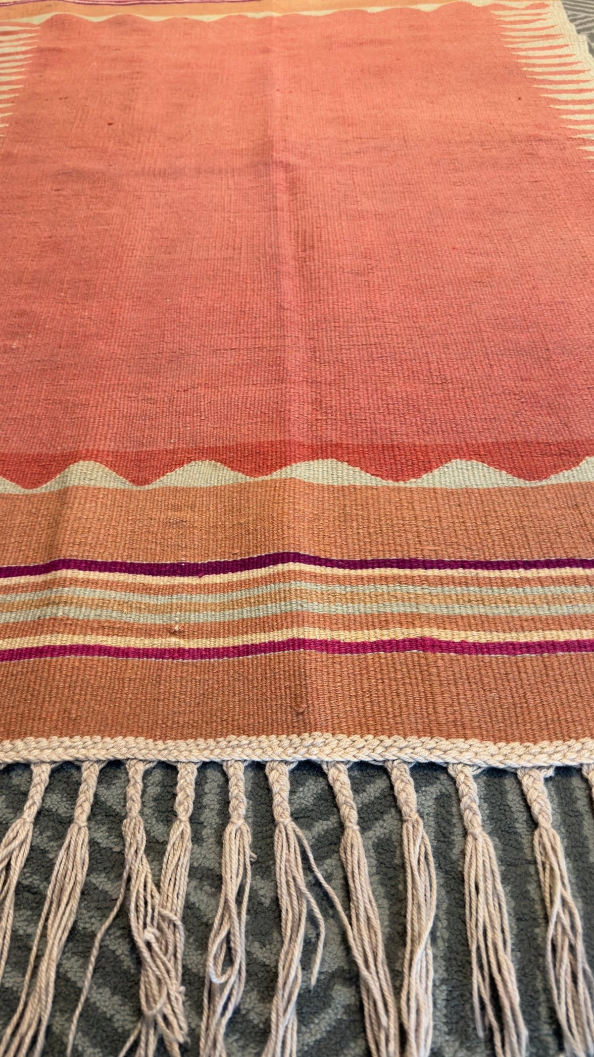 Vintage Bodrum kilim in coral, 102 × 161 cm, full view