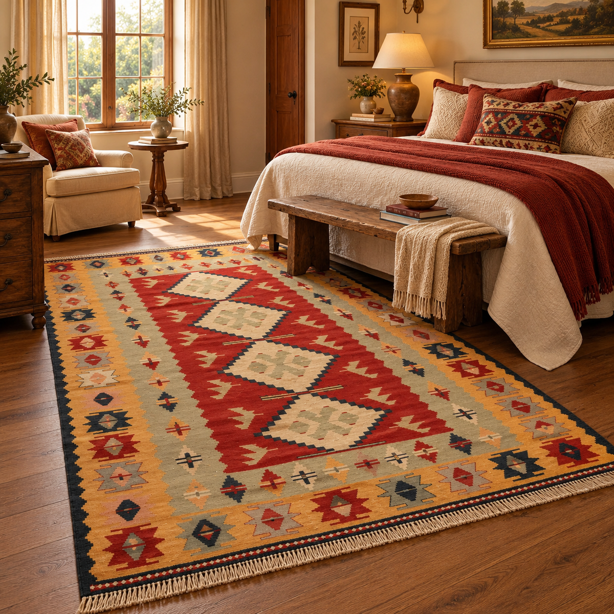 Vintage Oushak Kilim, Red, 159 × 223 cm – detail view 1