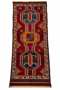 Vintage burgundy Herki runner rug, 120 × 305 cm