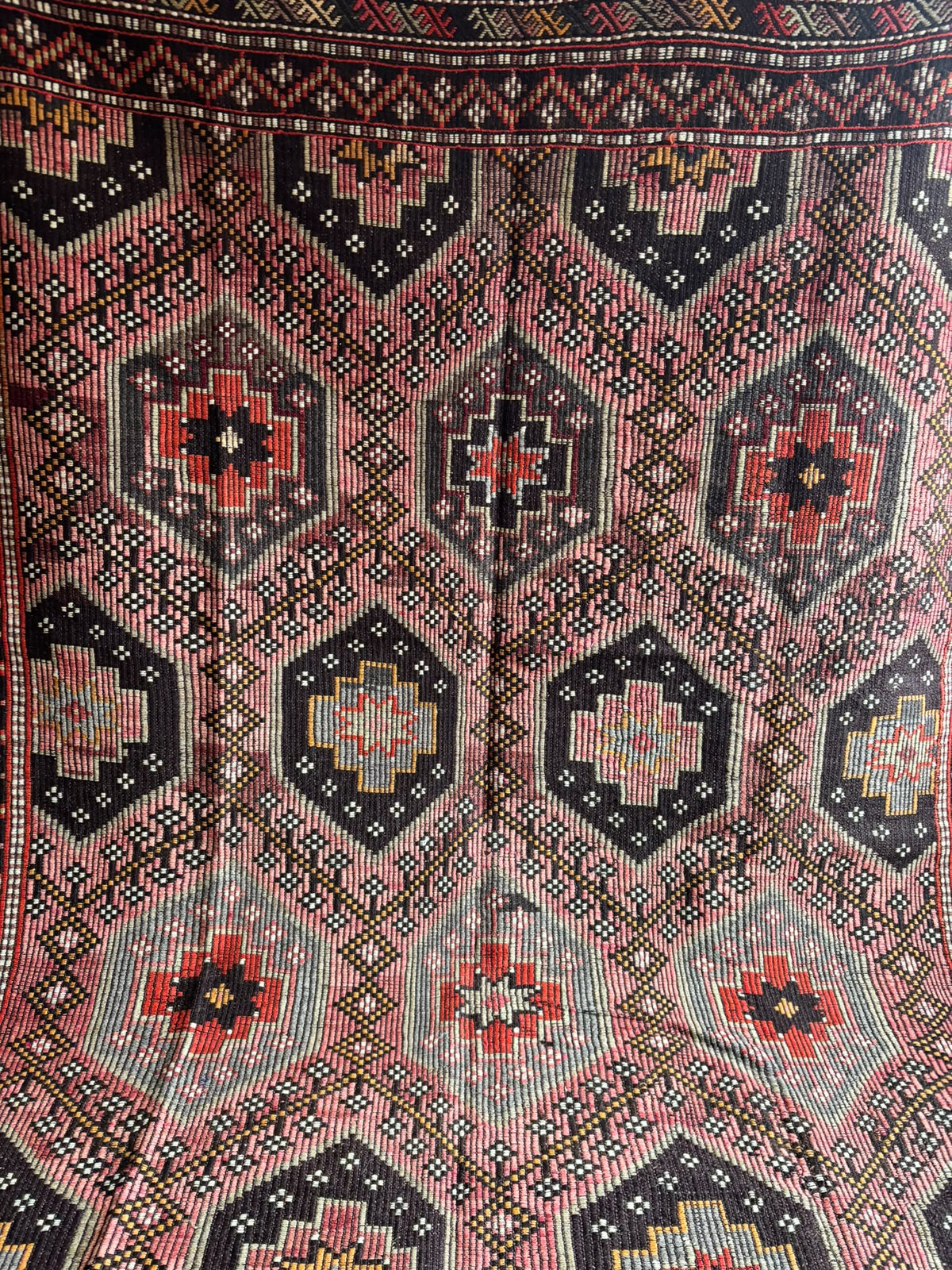 Vintage Balıkesir Cicim Kilim, Pink & Charcoal, 180 × 330 cm – detail view 6