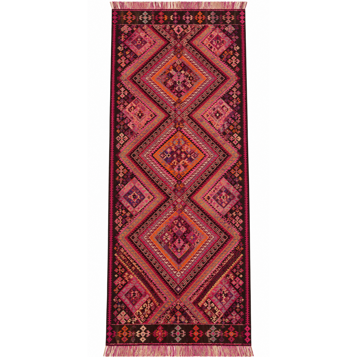 Vintage Turkish Van Kilim Wide Runner, Burgundy, 138 × 314 cm