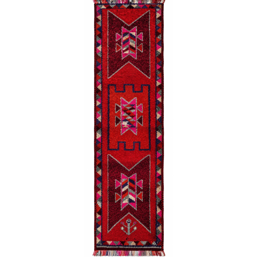 Vintage Herki Runner Rug – Red · 96 × 311 cm