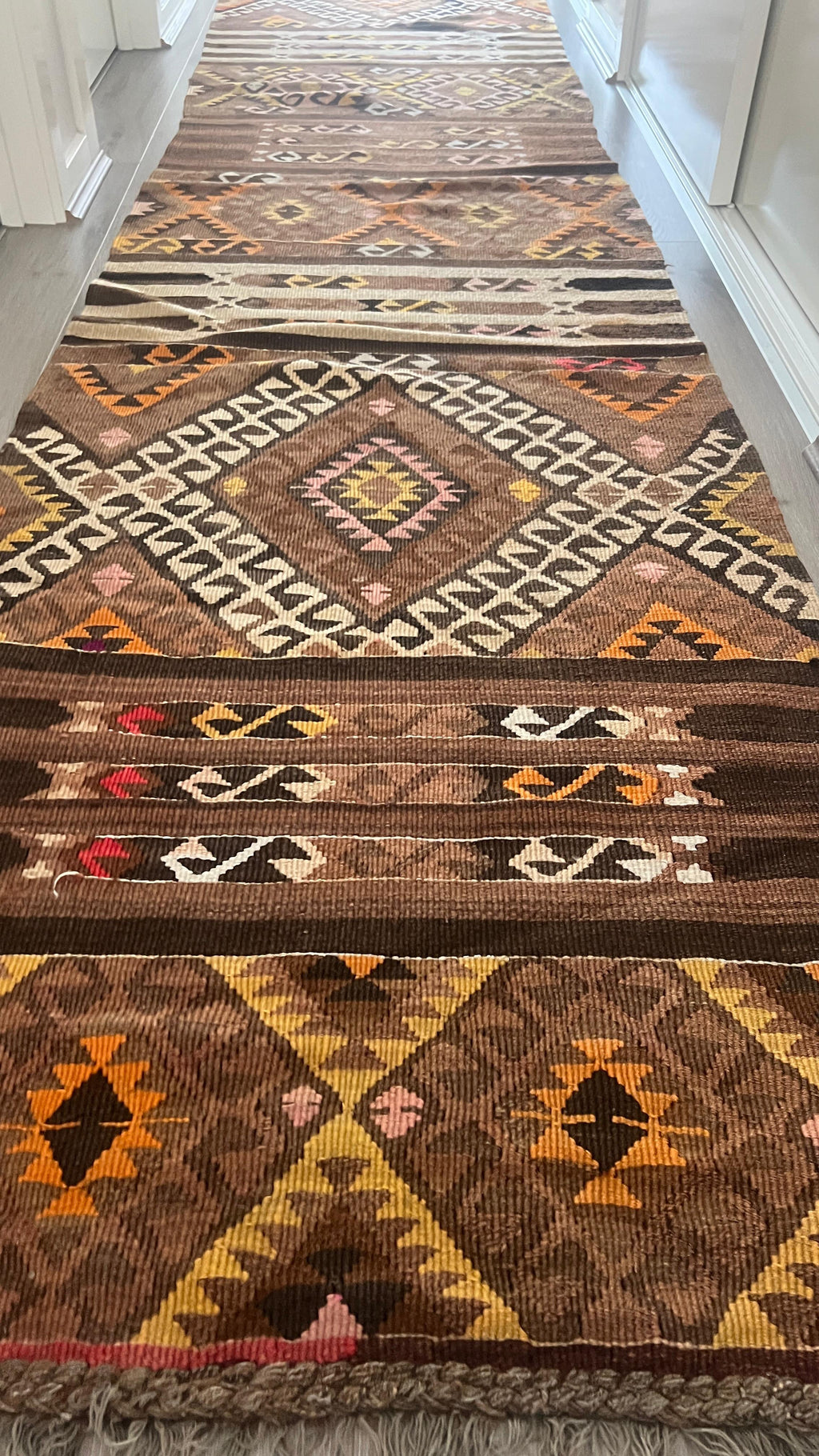 Handwoven Anatolian Kilim Runner – 80x390 cm – Wool Tribal Rug – Extra Long Vintage Design