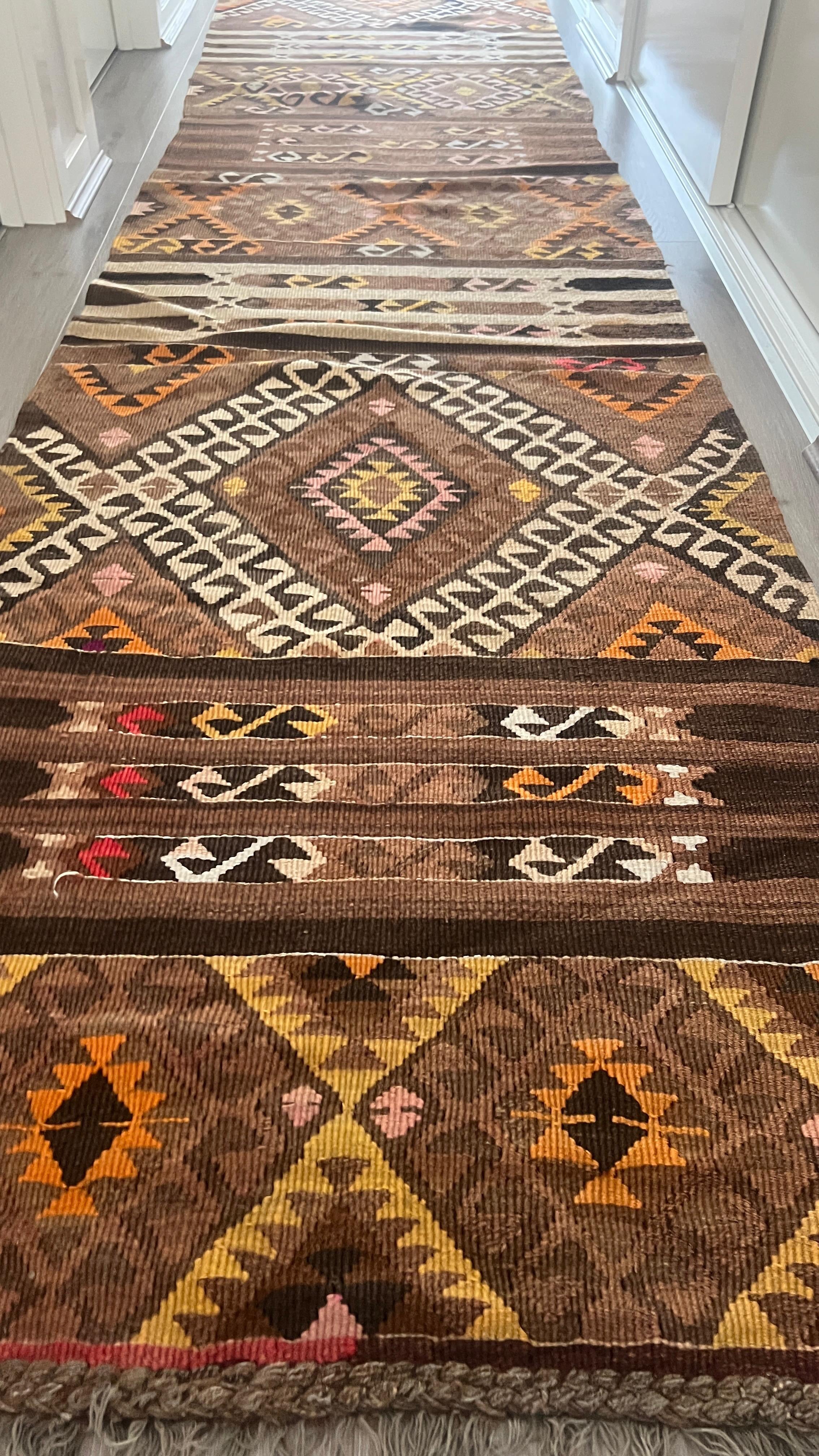 Handwoven Anatolian Kilim Runner – 80x390 cm – Wool Tribal Rug – Extra Long Vintage Design