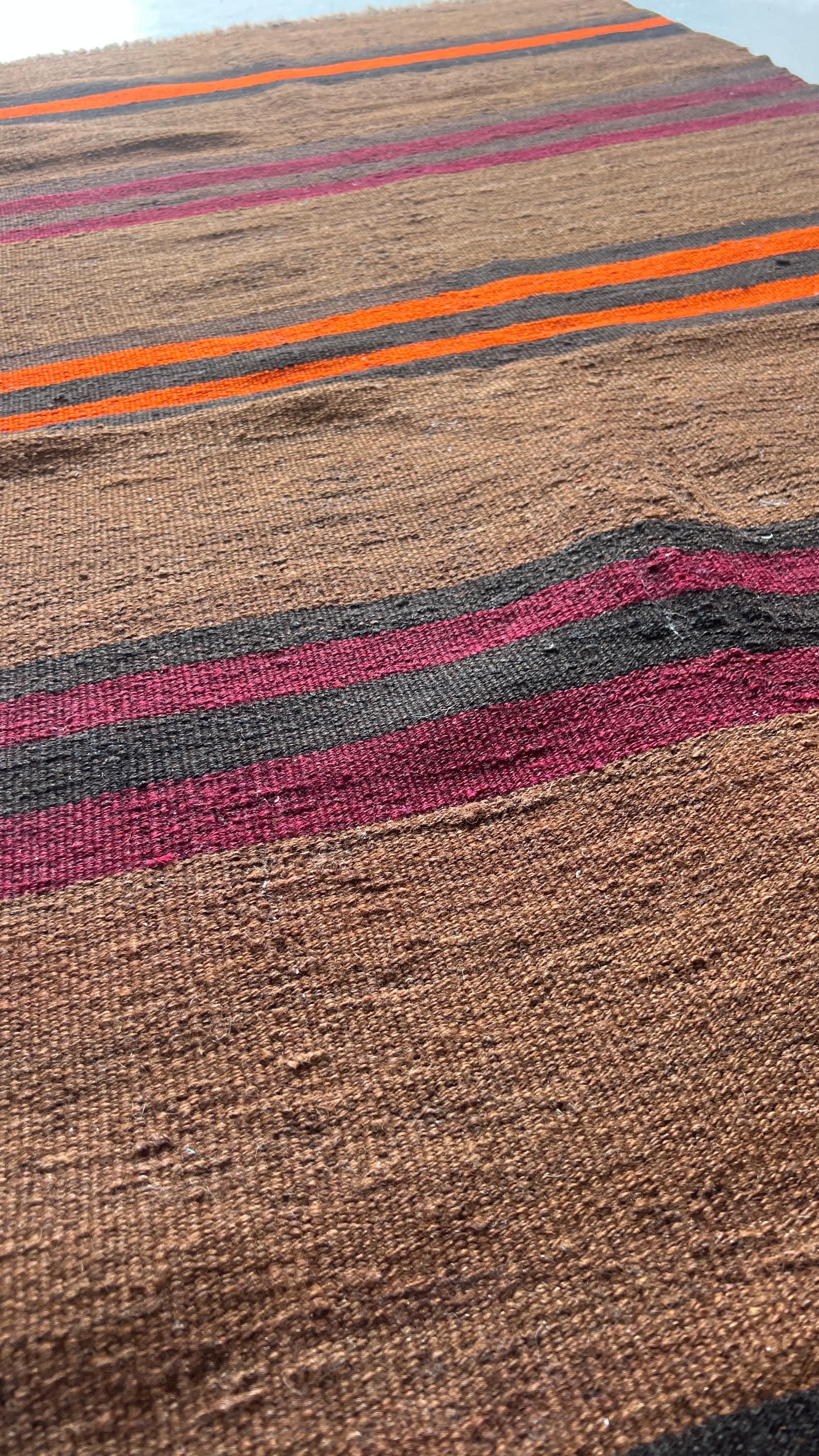 Handwoven Anatolian Kilim Runner – 97x201 cm – Wool Rustic Tribal Rug – Minimal Stripe Design