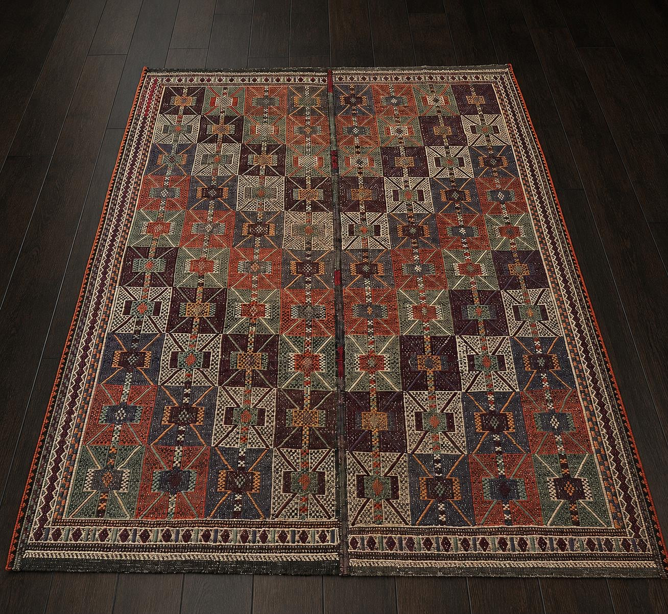 Handwoven Turkish Cicim Kilim – 197 × 228 cm – Vintage Tribal Wool Rug