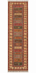 Ivory Afghan Pazyryk runner rug with animal motifs, 80 × 300 cm