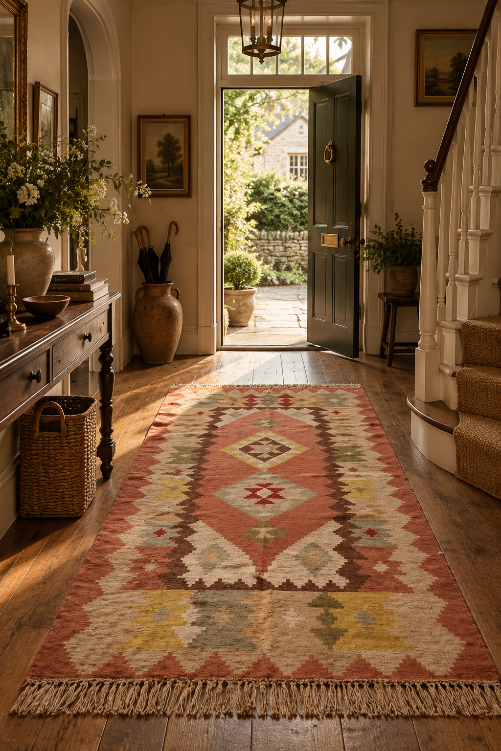 Turkish Kilim – Blush Pink · 136 × 214 cm