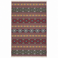 Vintage Anatolian kilim with red and mustard stripes, 185 × 292 cm, styled in a living room